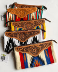 Western Aztec Fabric Tooled Leather Wristlet Purse Bag: 2