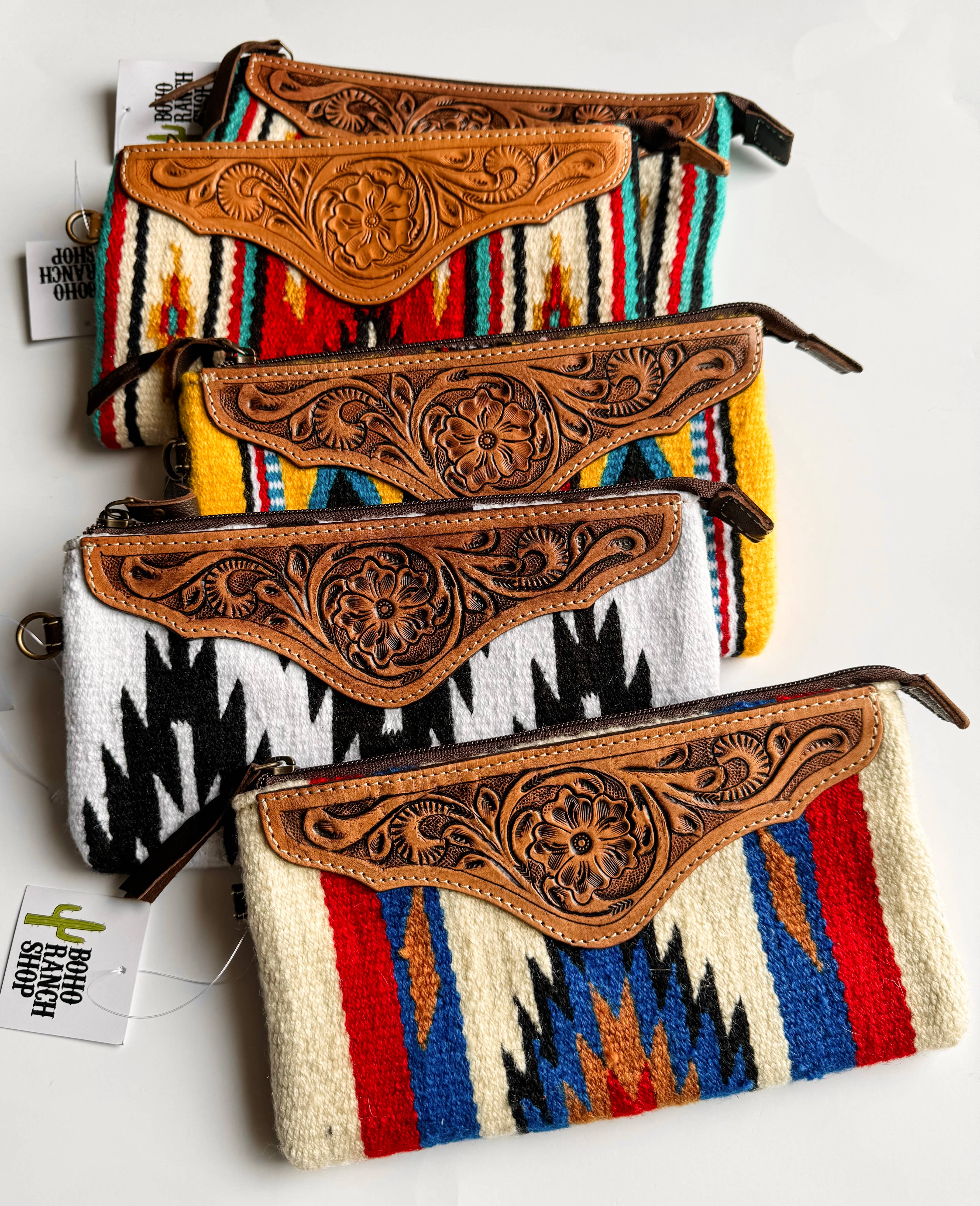 Western Aztec Fabric Tooled Leather Wristlet Purse Bag: 3
