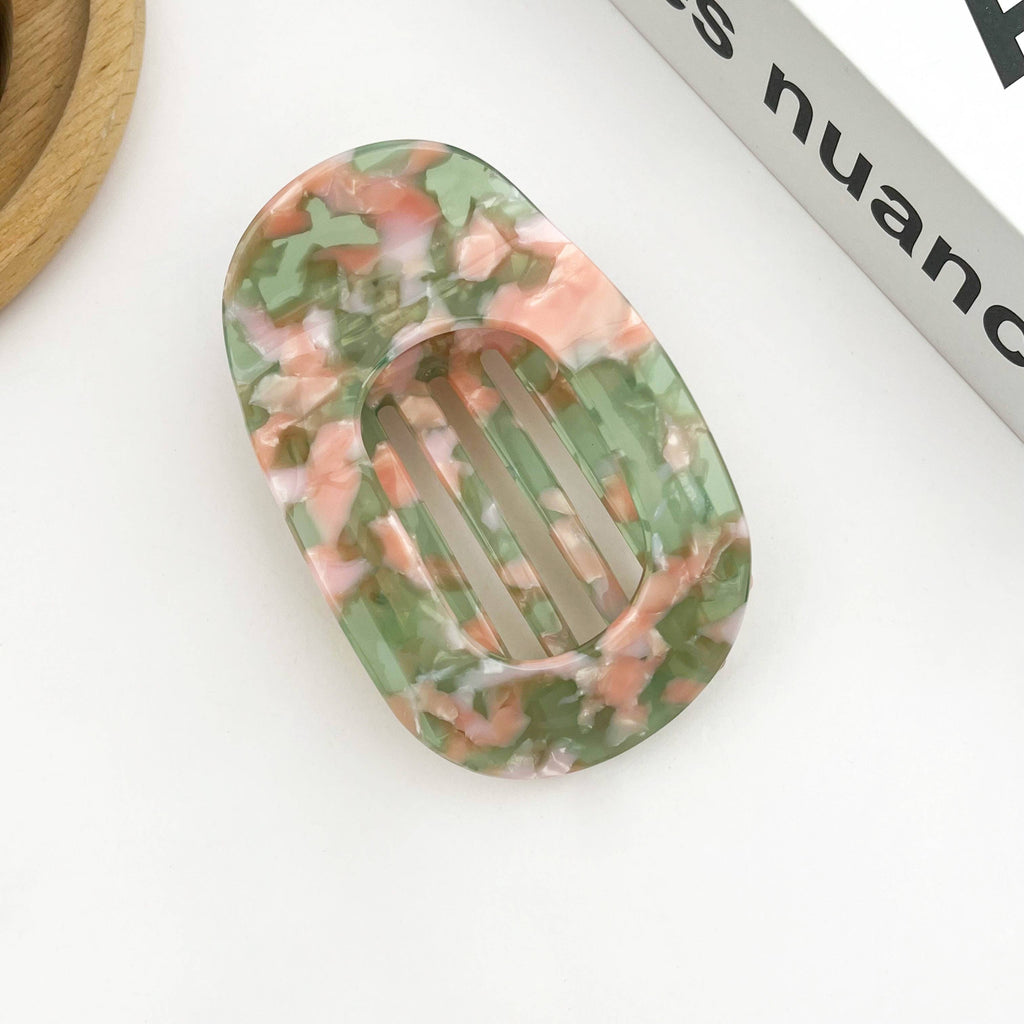 Acetate Classic Colorful Flat Hair Clips, Stylish Barrettes: Pink Green