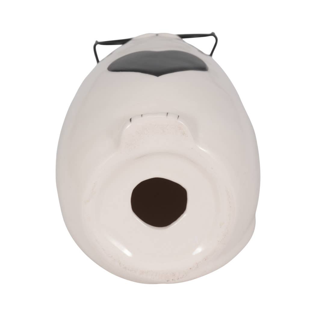 Figurine - White Ceramic Tummy Kitty with Glasses, 6 in.