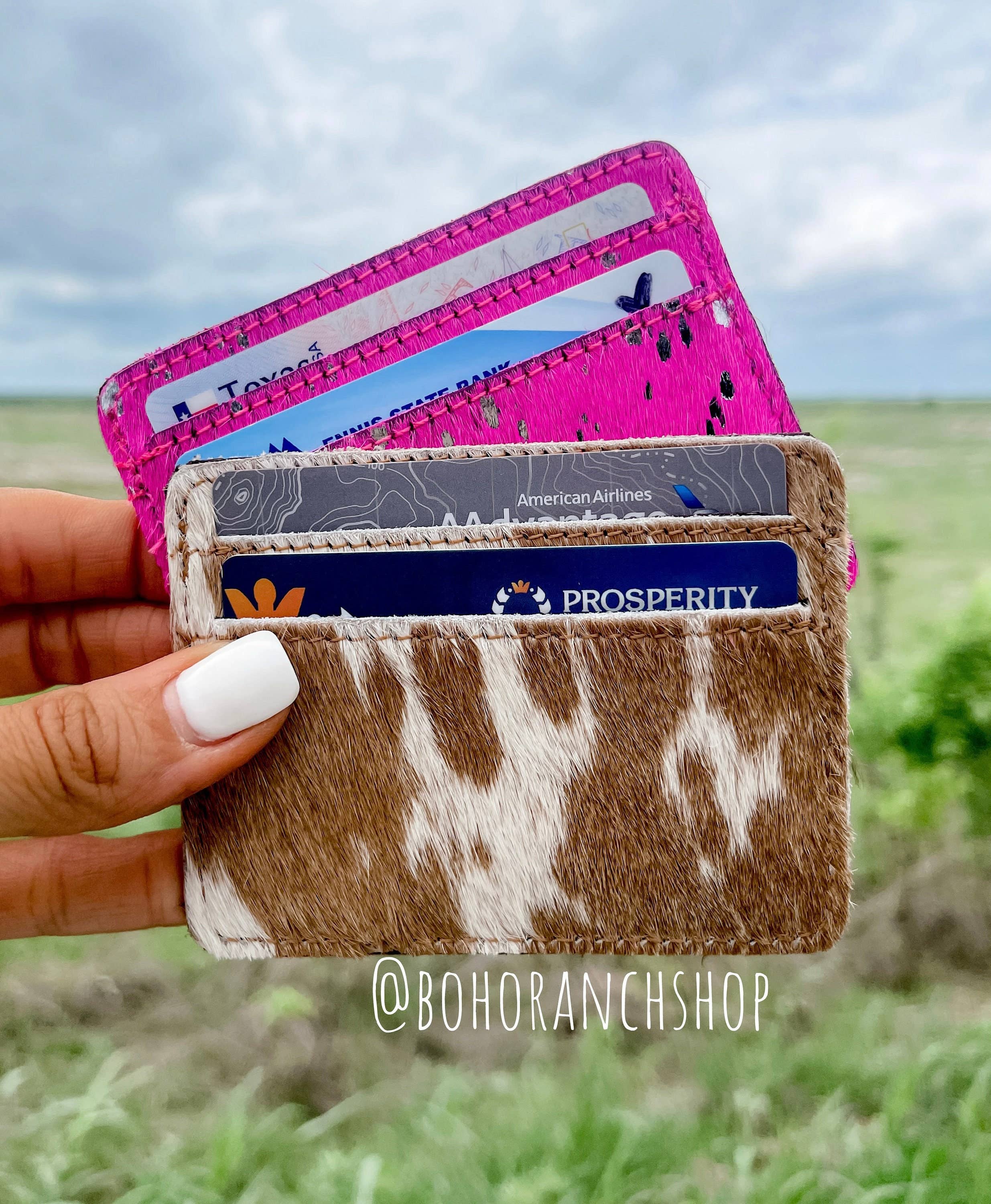 Western Cowhide Credit Card Holder - Money holder: 3 - DARK BROWN + TURQUOISE SPECS