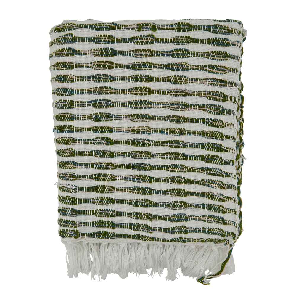 Green Woven Line Cotton-Acrylic Throw Blanket