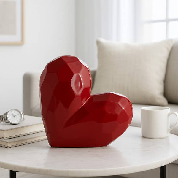 Red 11 in. Ceramic Solid Heart Table Sculpture