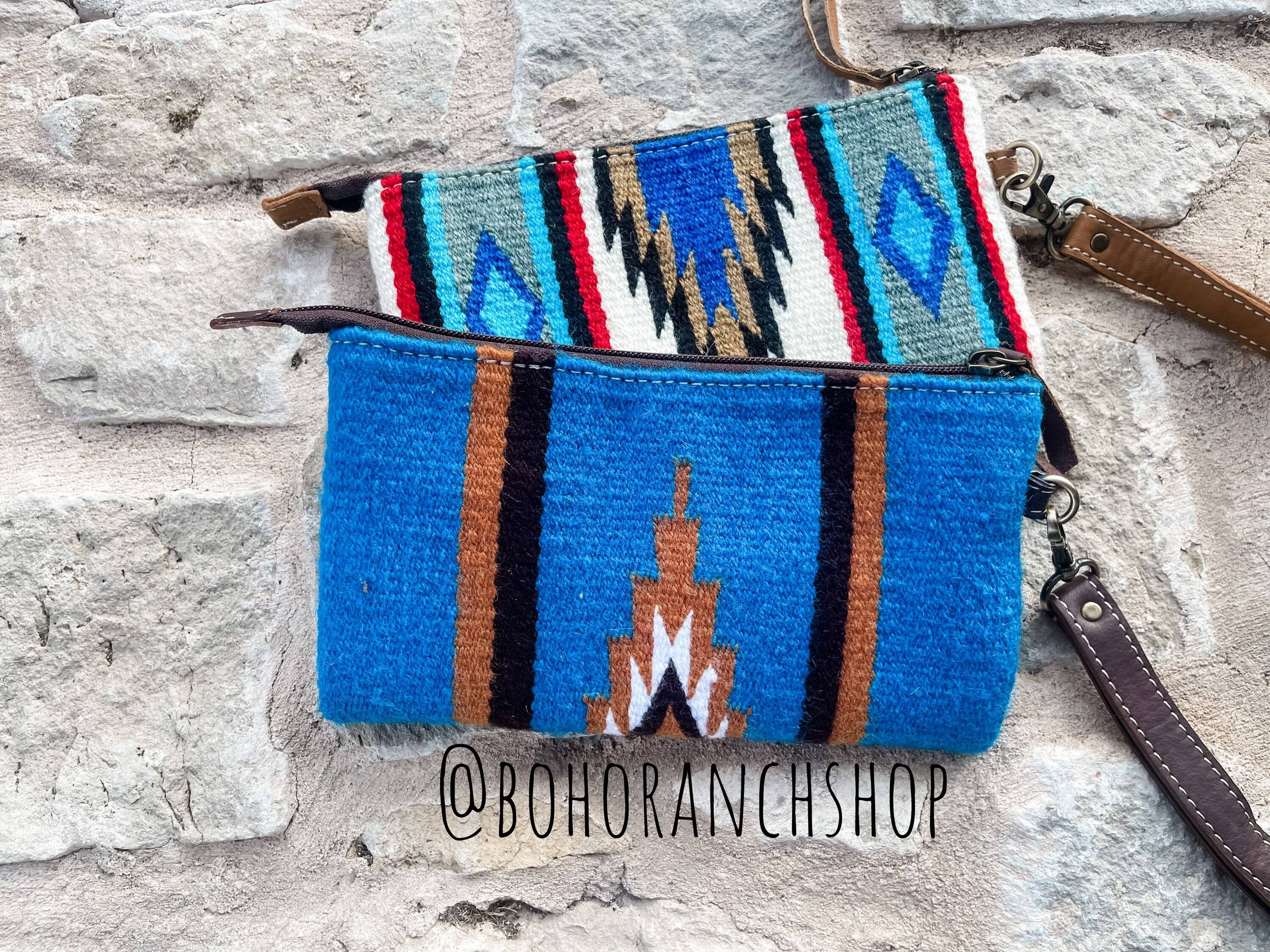 Western Aztec Fabric Tooled Leather Wristlet Purse Bag: 3