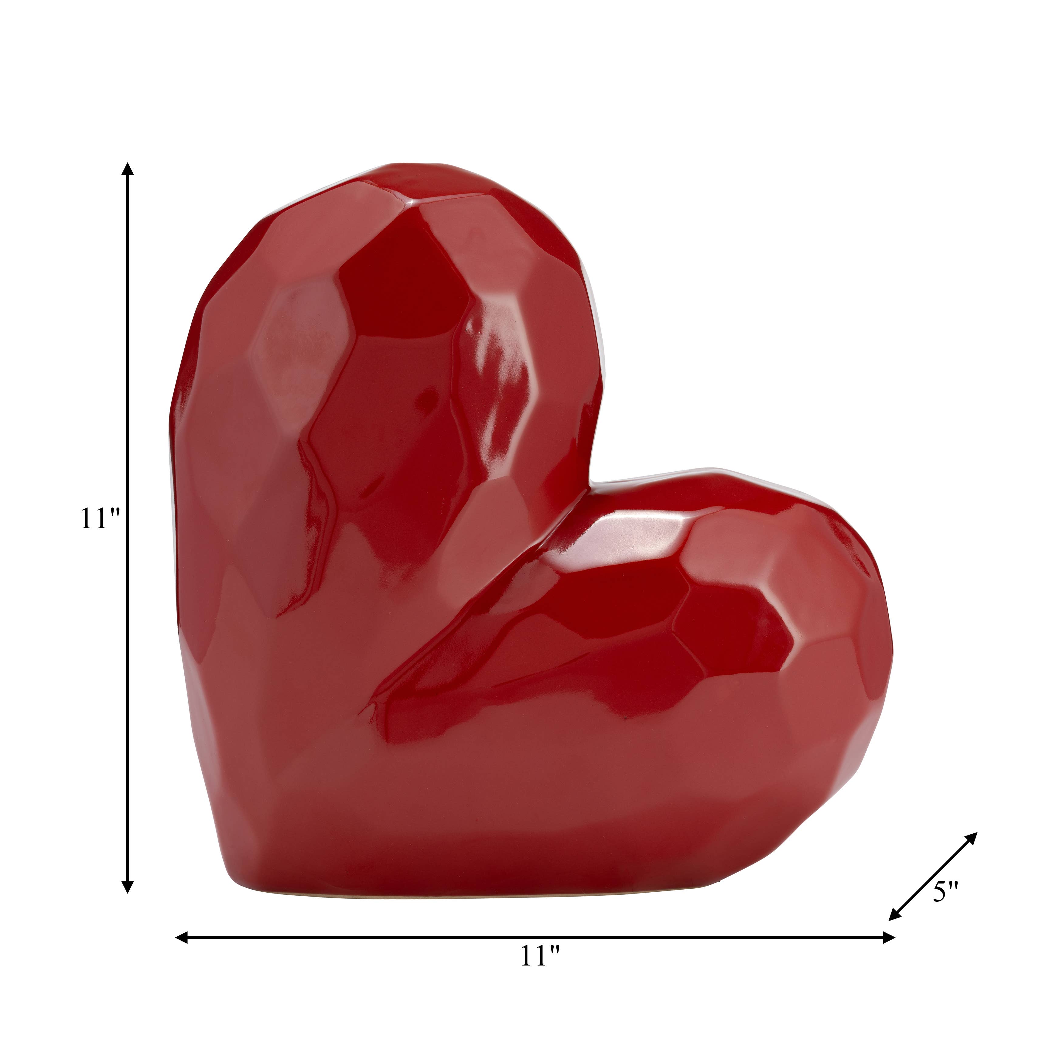 Red 11 in. Ceramic Solid Heart Table Sculpture