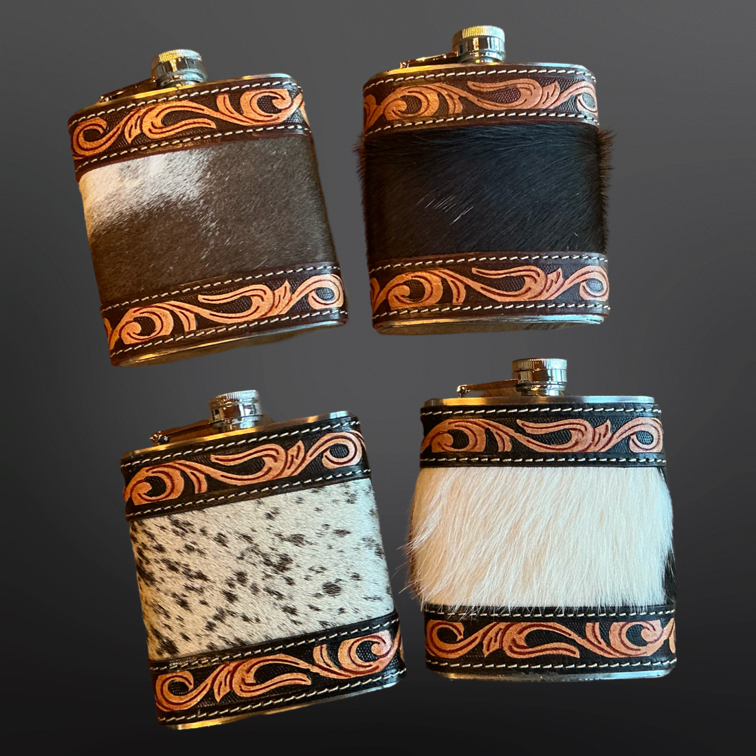 Cowhide Tooled Leather Western Flask