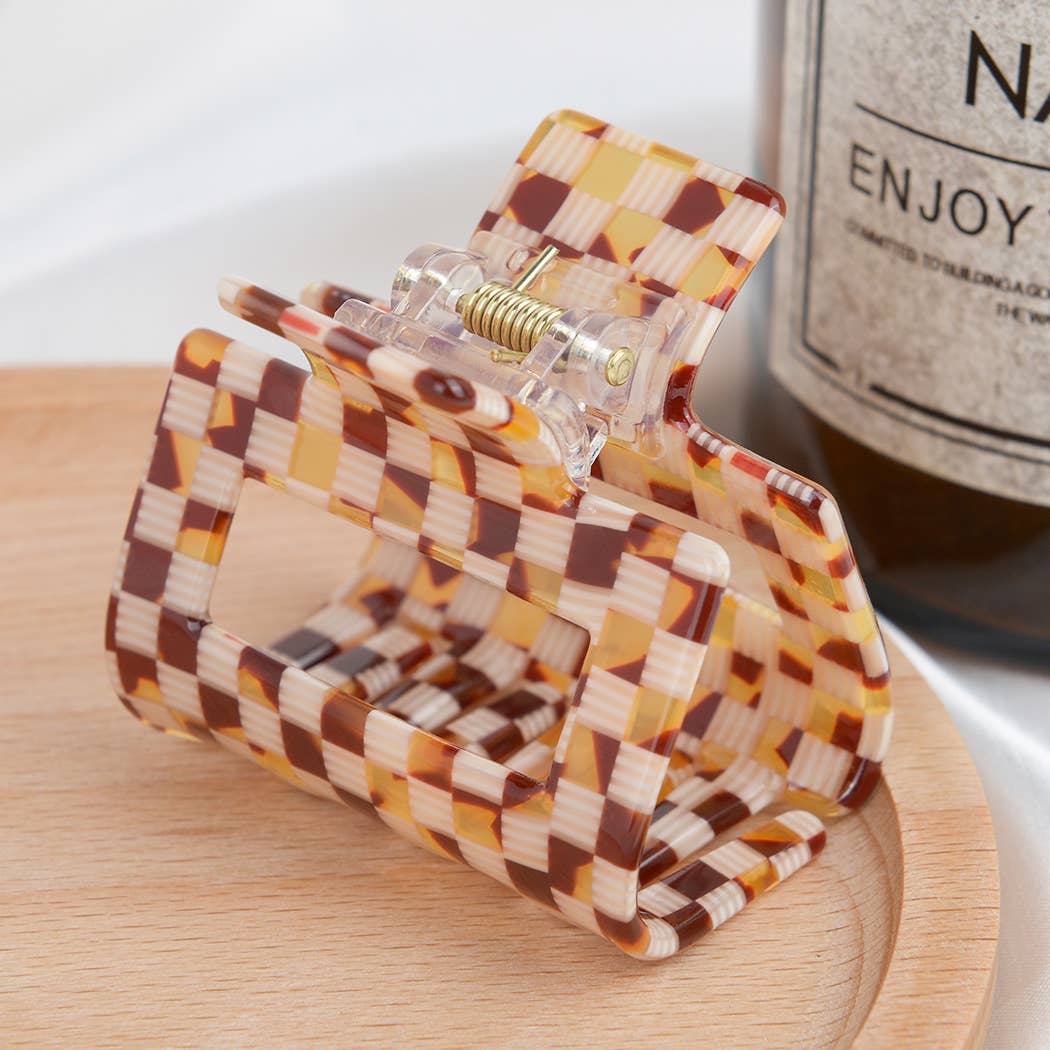 Acrylic Square Checkerboard Hair Claw Clip: Tortoiseshell