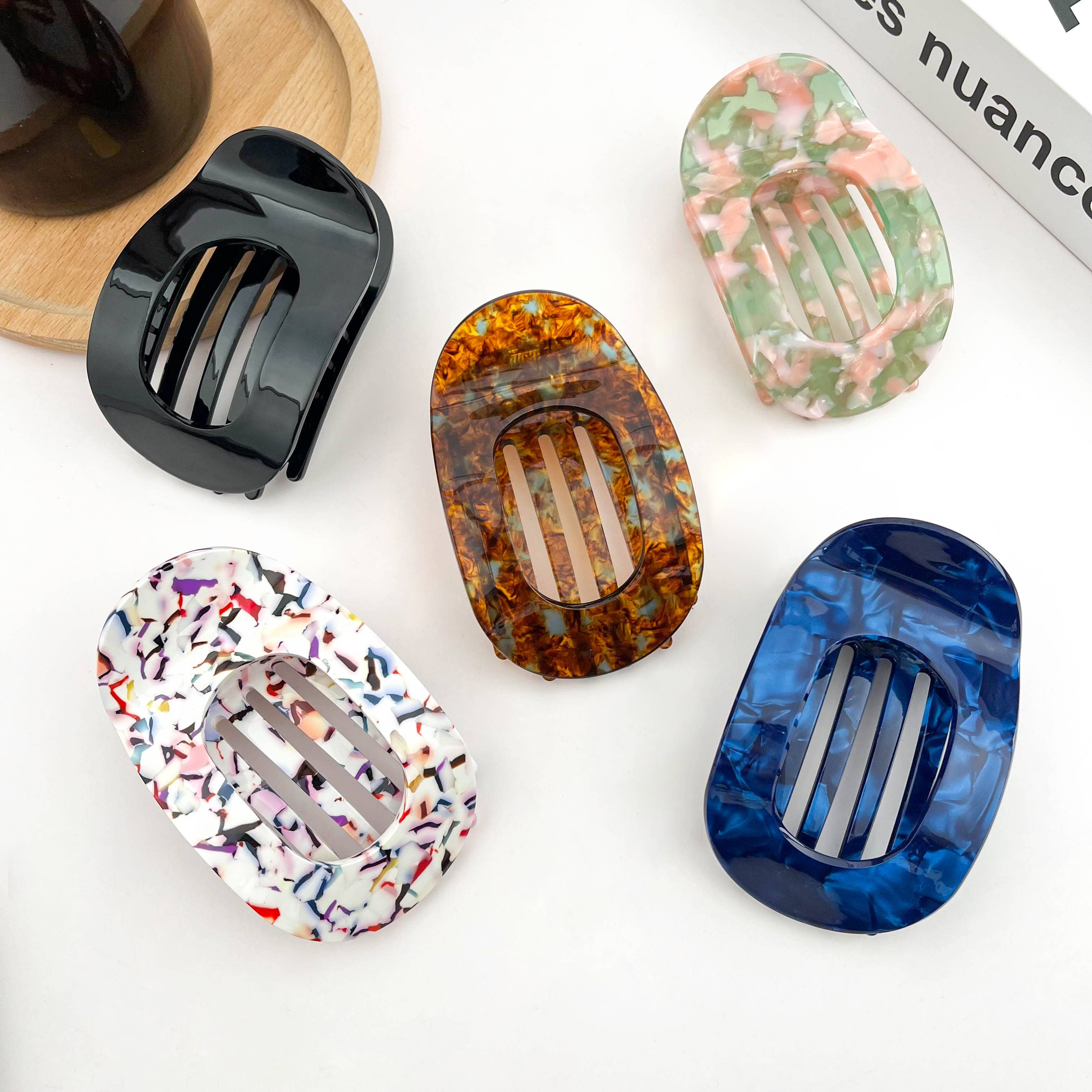Acetate Classic Colorful Flat Hair Clips, Stylish Barrettes: Pink Green