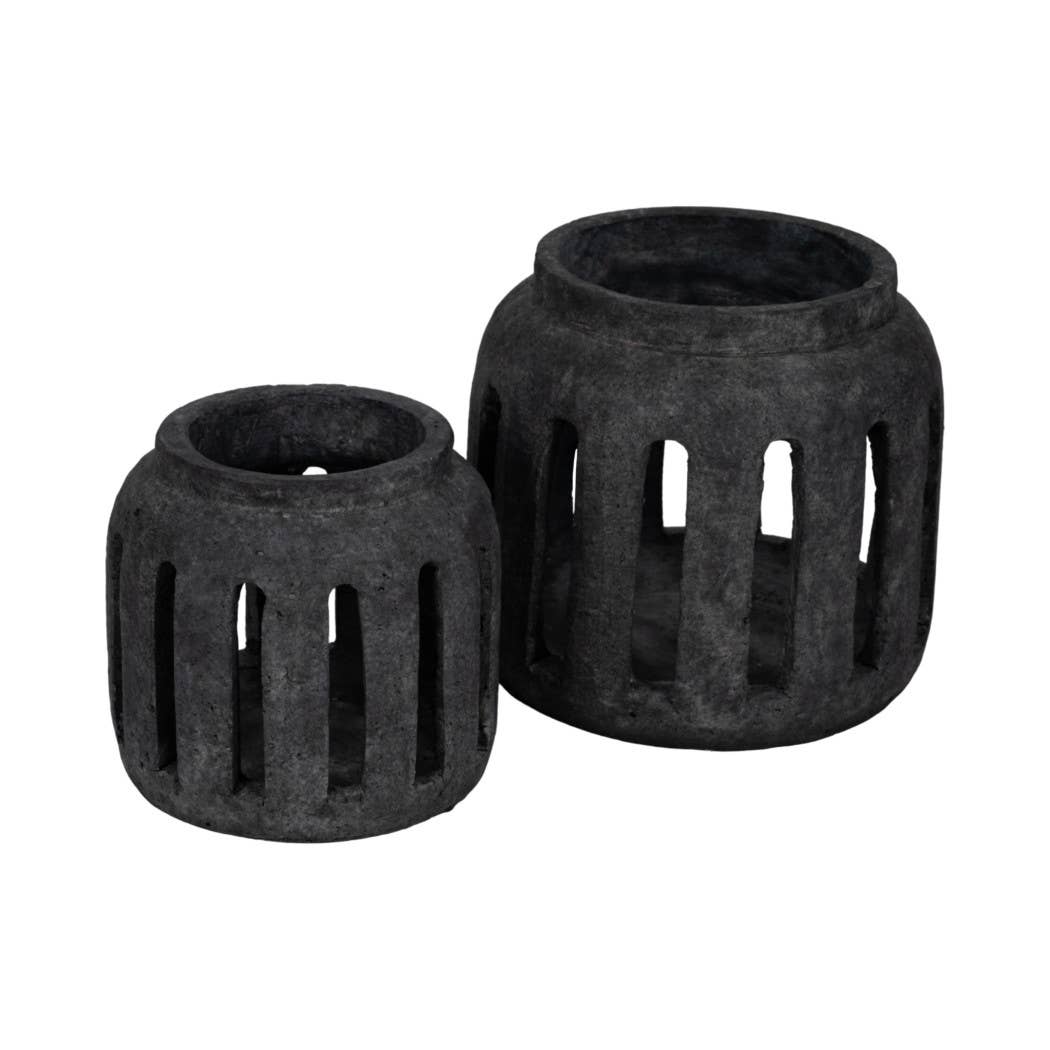 Terracotta Round Open Slat Hurricane Lantern - Black, 10 in.