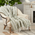 Green Woven Line Cotton-Acrylic Throw Blanket