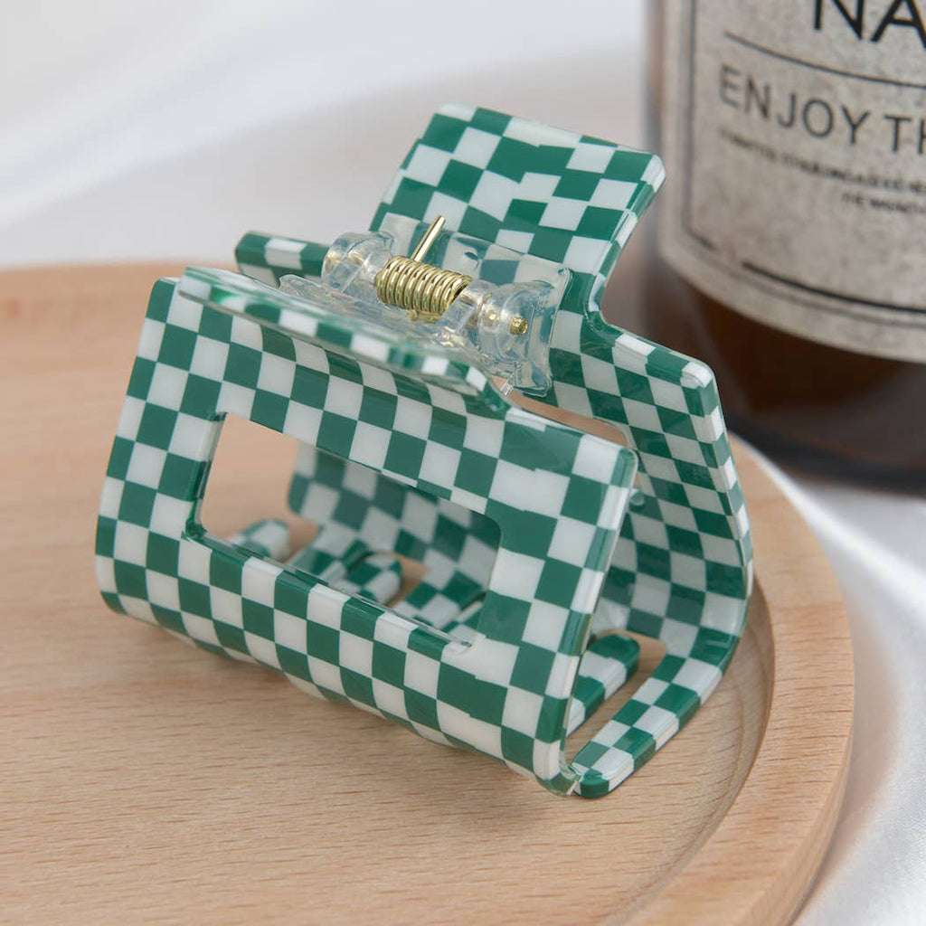 Acrylic Square Checkerboard Hair Claw Clip: Tortoiseshell