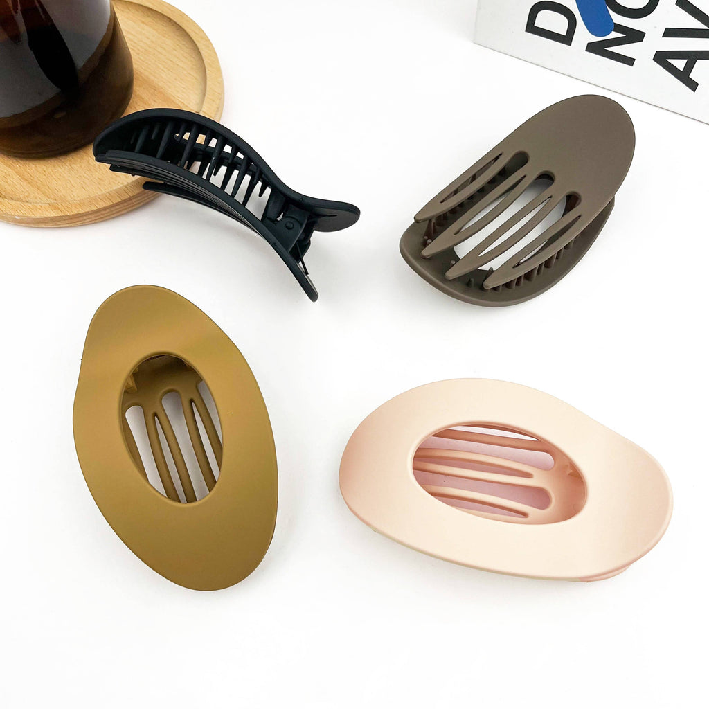 Flat Solid Color Oval Hair Clip, Minimalist Barrette: Apricot