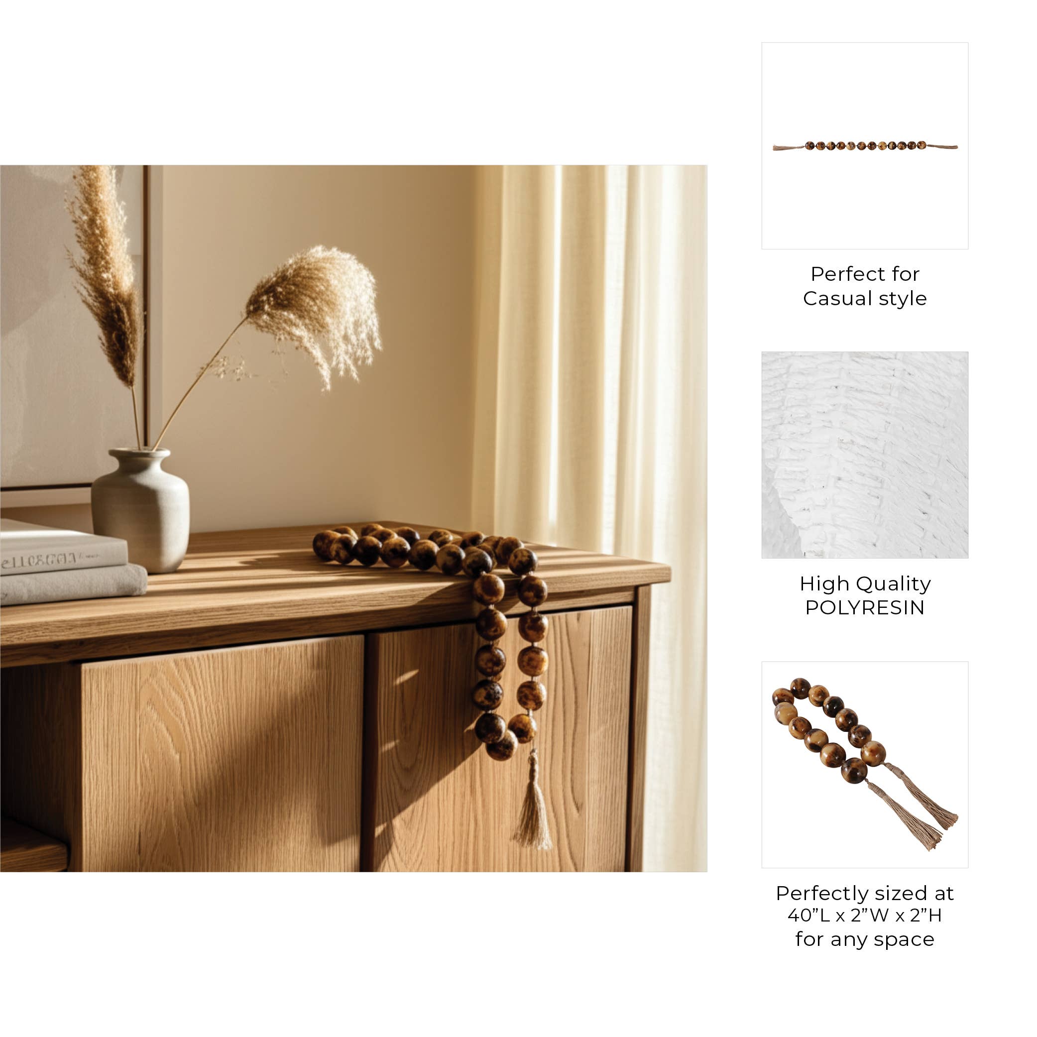 Brown 40x2 in. Resin Swirled Beaded Garland