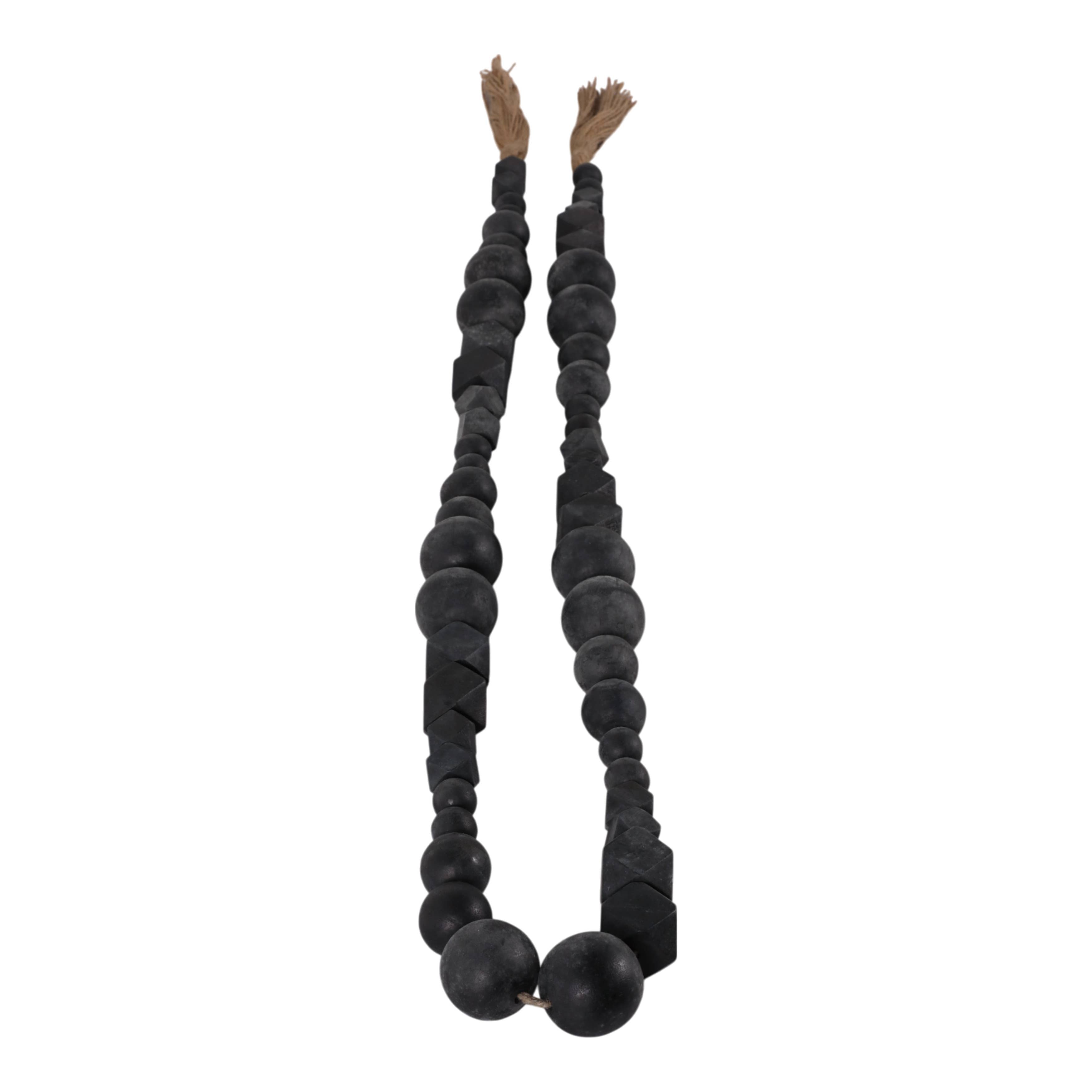 Bead Garland - Black Wood Hexagon and Round, 84 in.