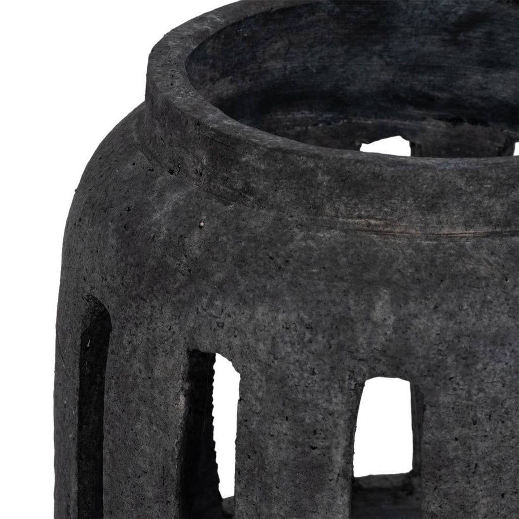 Terracotta Round Open Slat Hurricane Lantern - Black, 10 in.