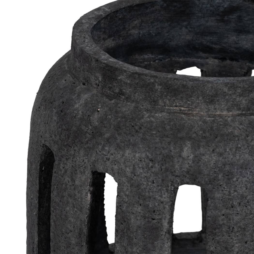 Terracotta Round Open Slat Hurricane Lantern - Black, 10 in.