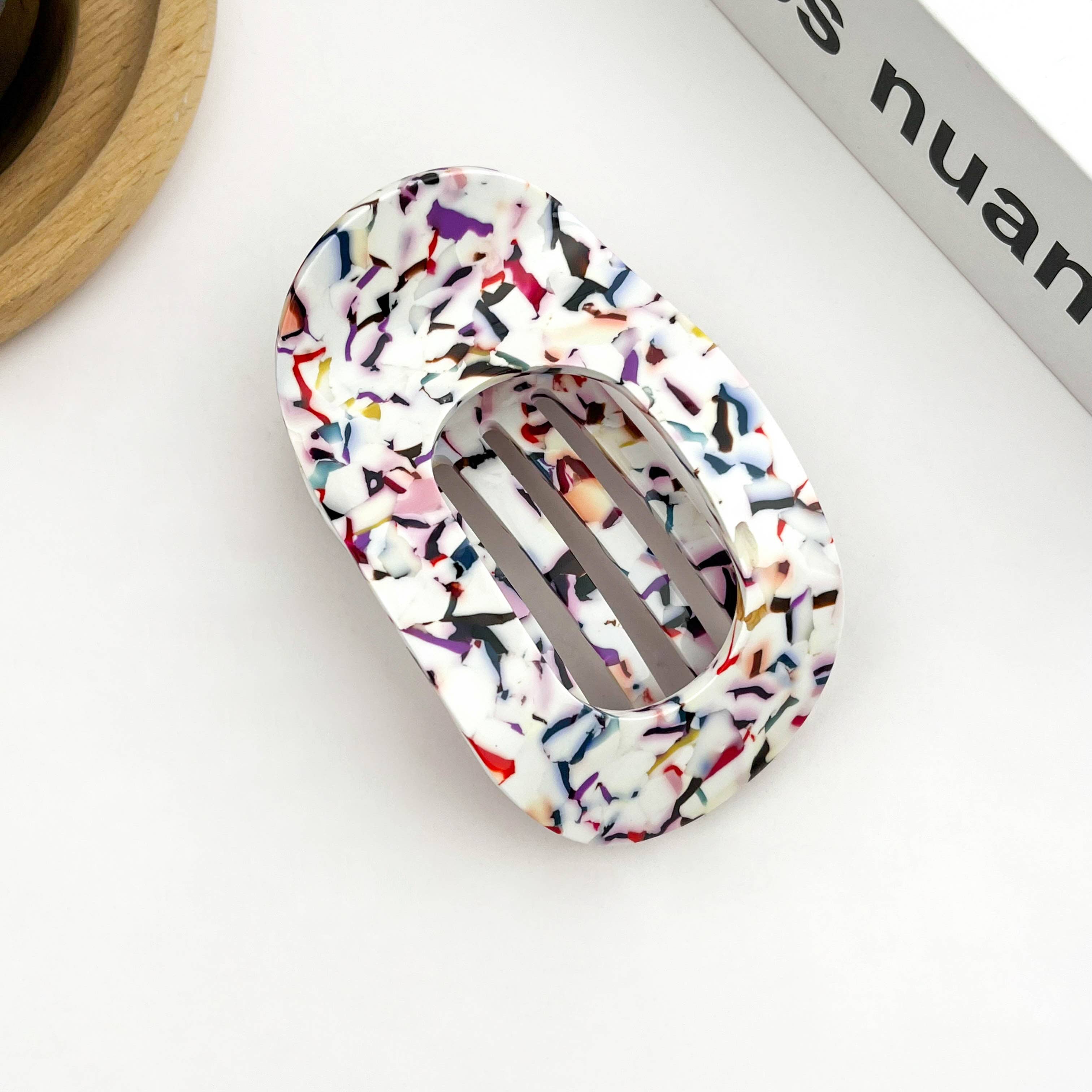 Acetate Classic Colorful Flat Hair Clips, Stylish Barrettes: Black