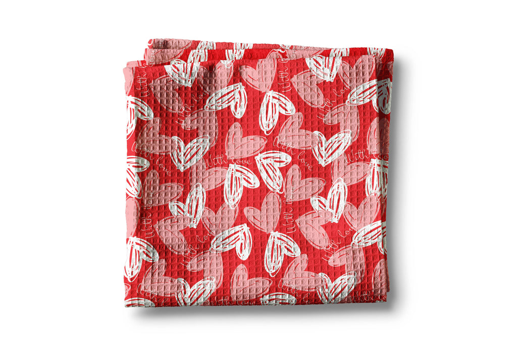 Valentine Heart XOXO Galentine Kitchen Towel Waffle Baking