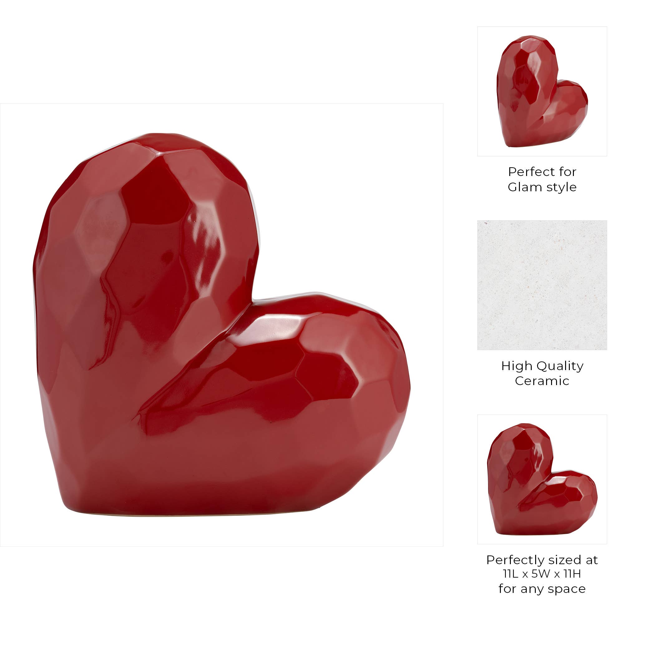 Red 11 in. Ceramic Solid Heart Table Sculpture