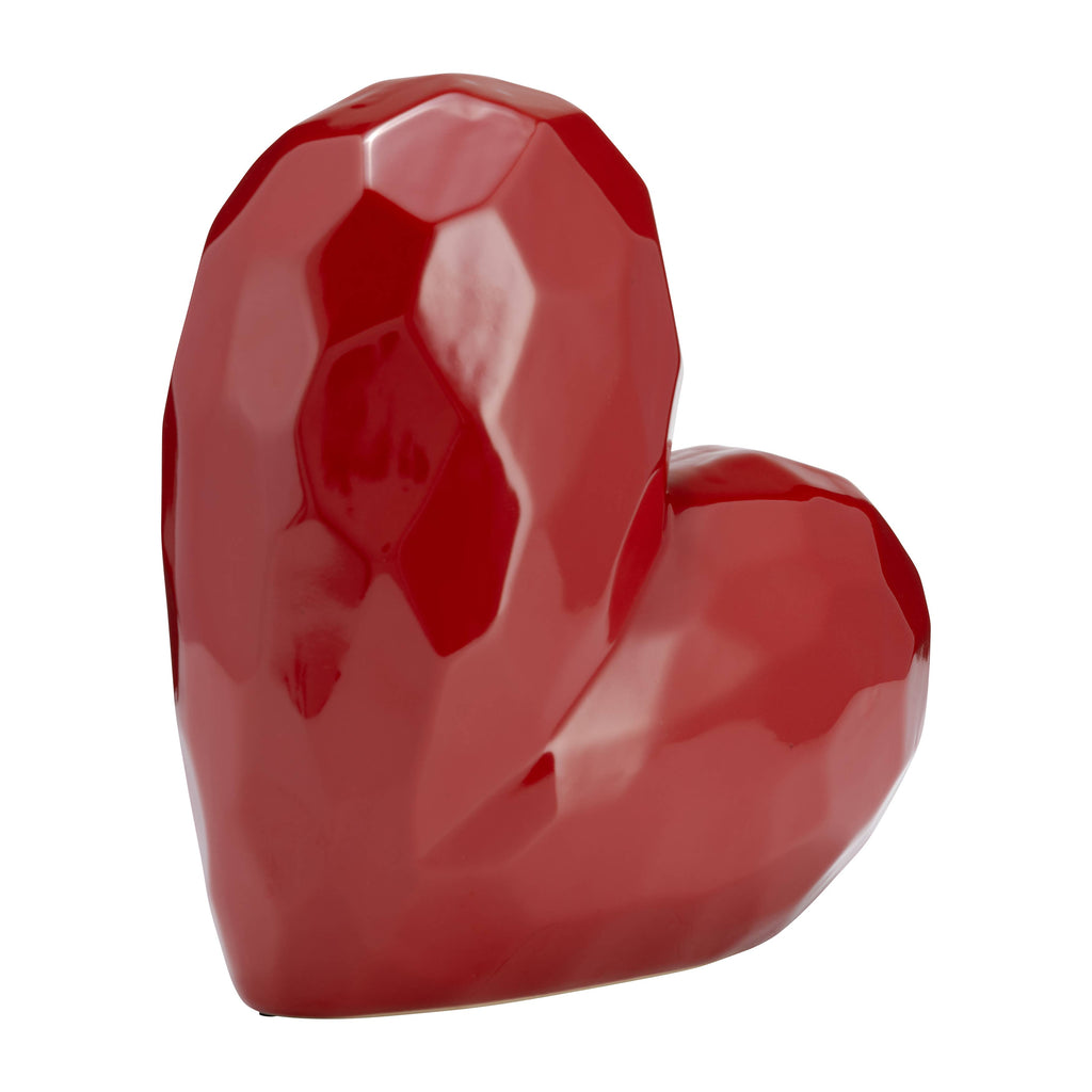 Red 11 in. Ceramic Solid Heart Table Sculpture