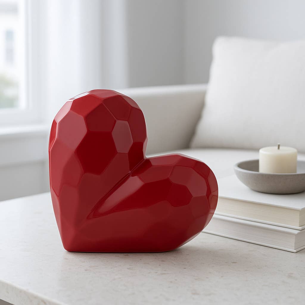 Red 11 in. Ceramic Solid Heart Table Sculpture