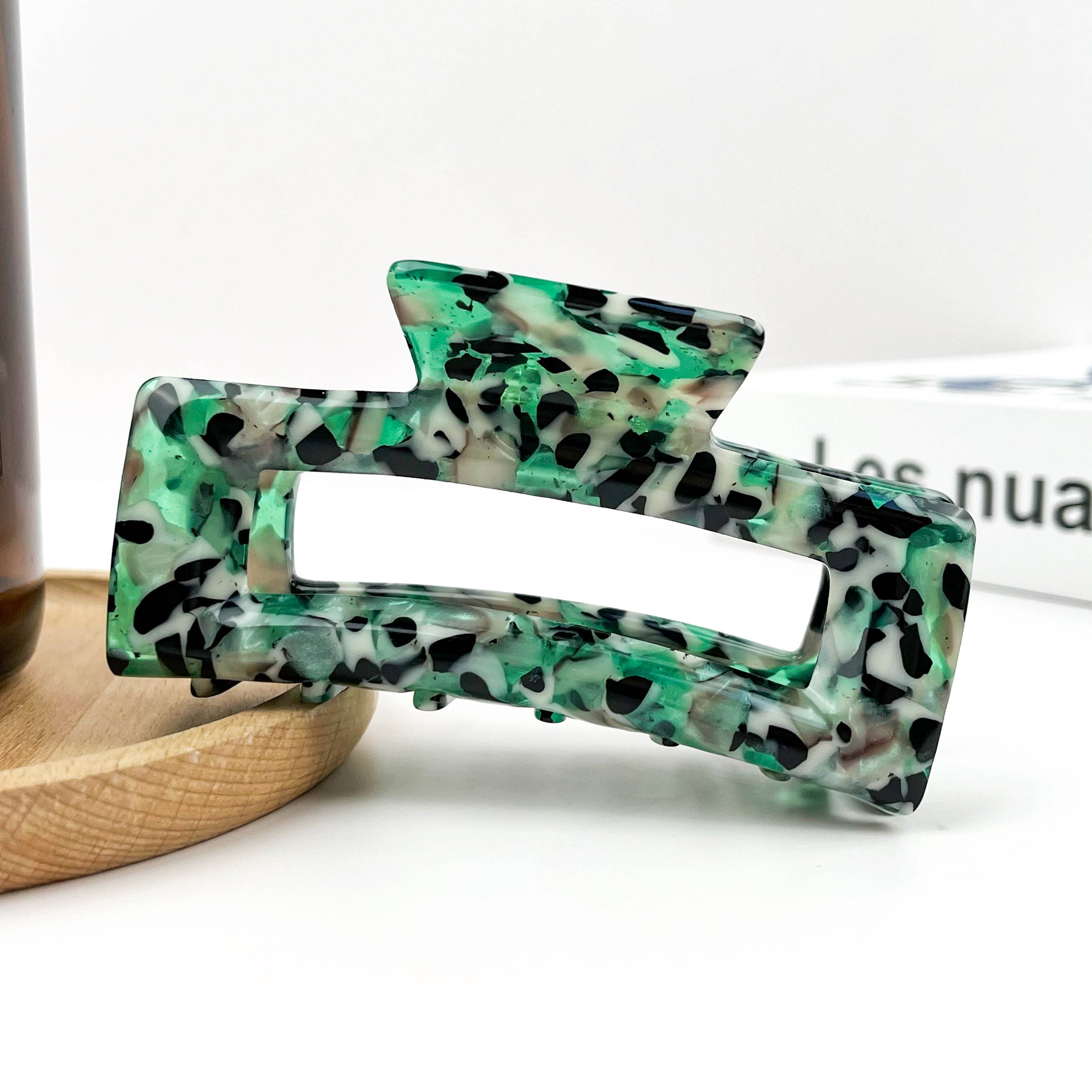 Rectangular Acetate Hair Claw, Premium Quality Hair Clip: Light Brown Black