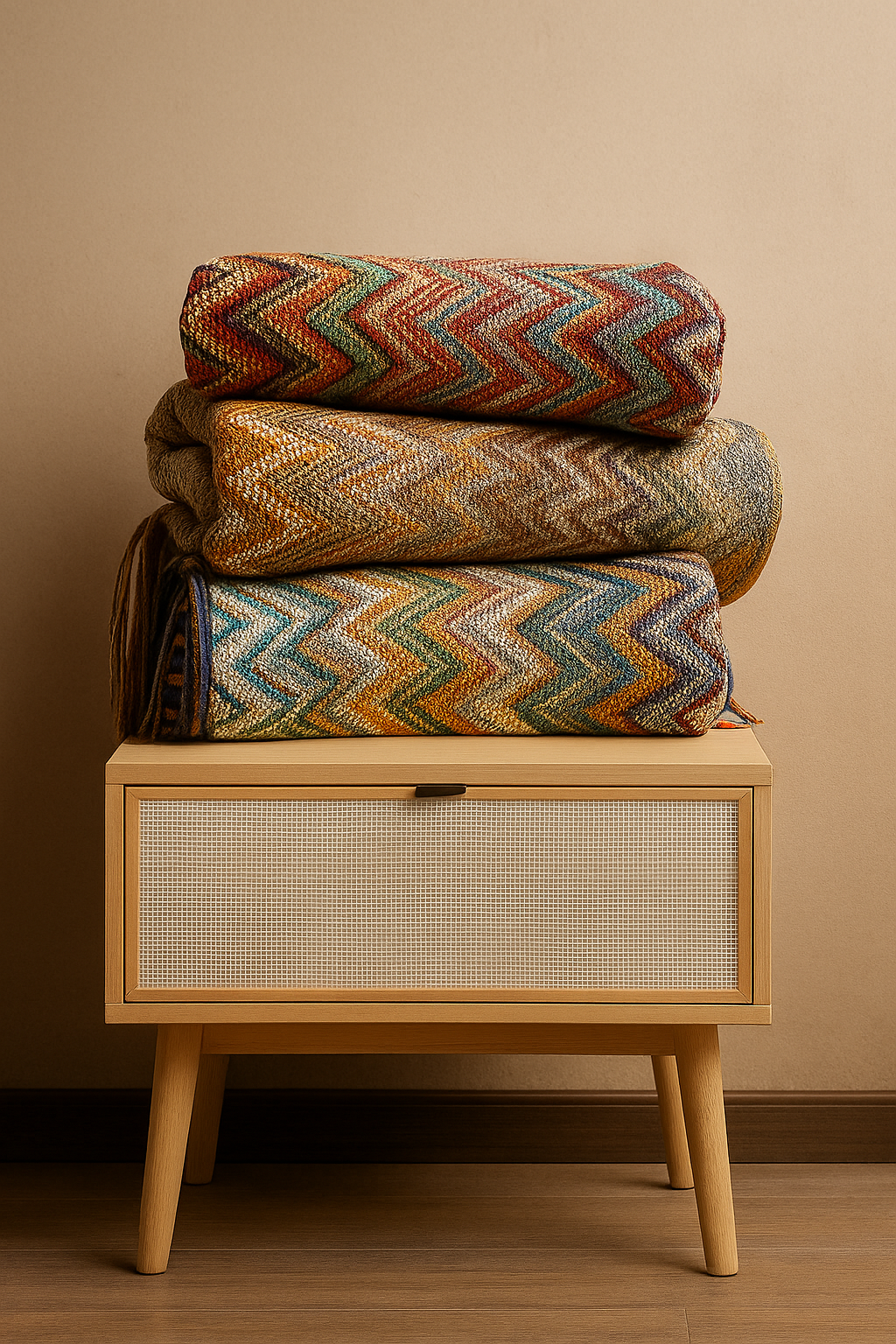 Zigzag Soft Boho Throw Blanket with Tassels: Red