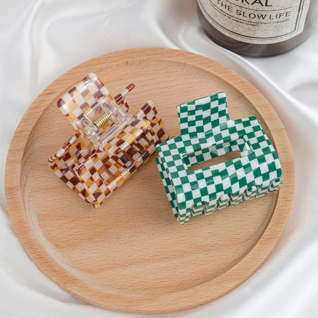 Acrylic Square Checkerboard Hair Claw Clip: Tortoiseshell