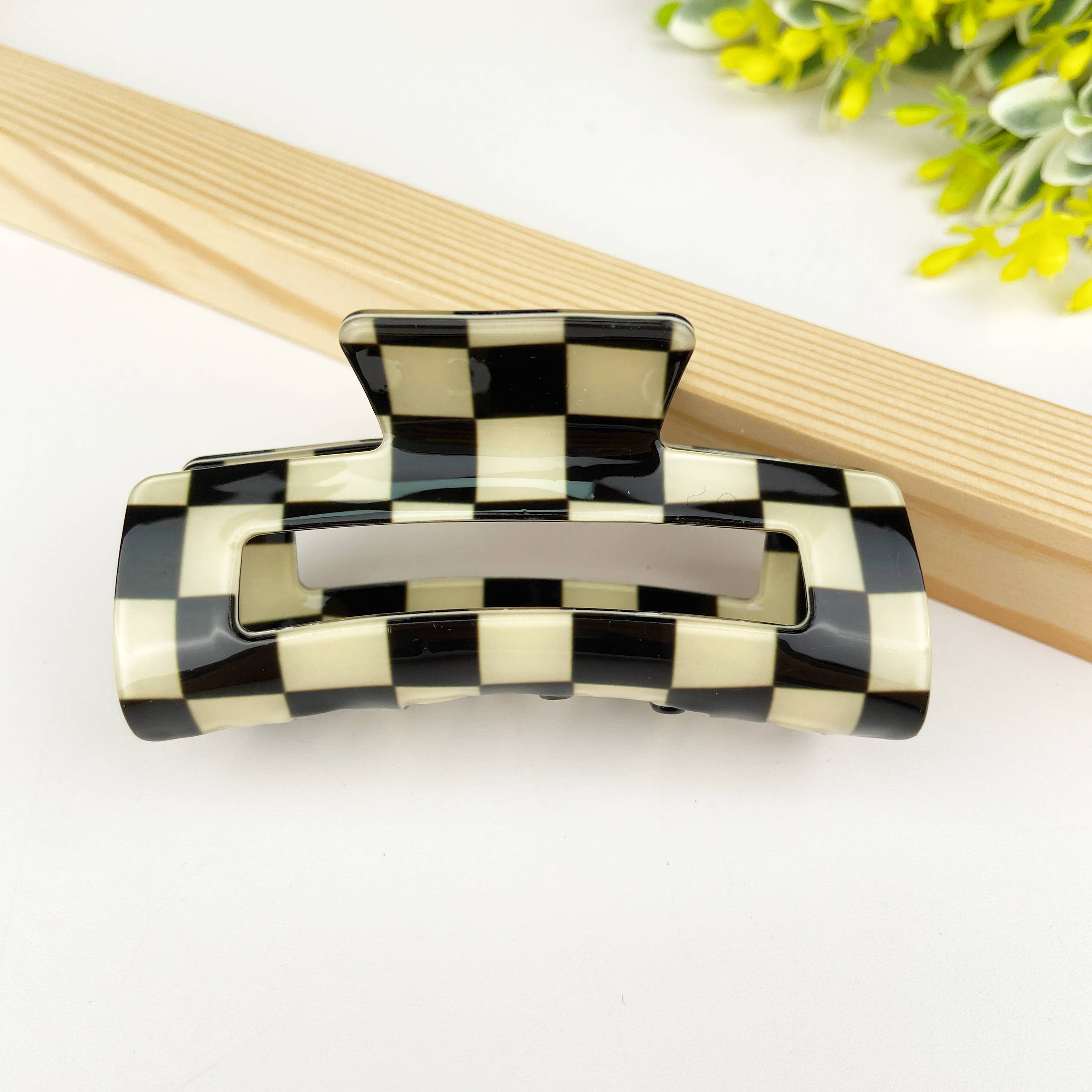 Checkerboard retro hair claw clip: Orange white