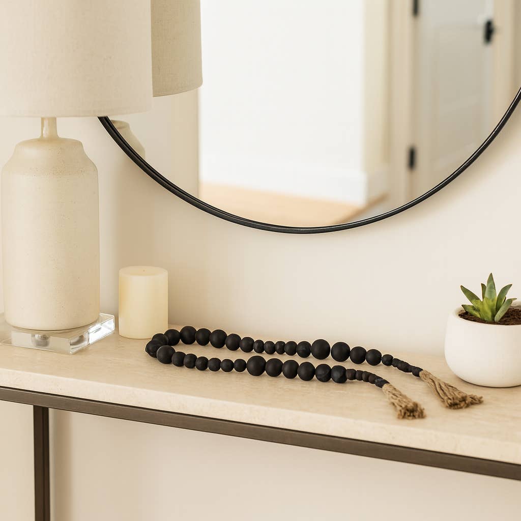 Bead Garland - Black Wood Hexagon and Round, 84 in.