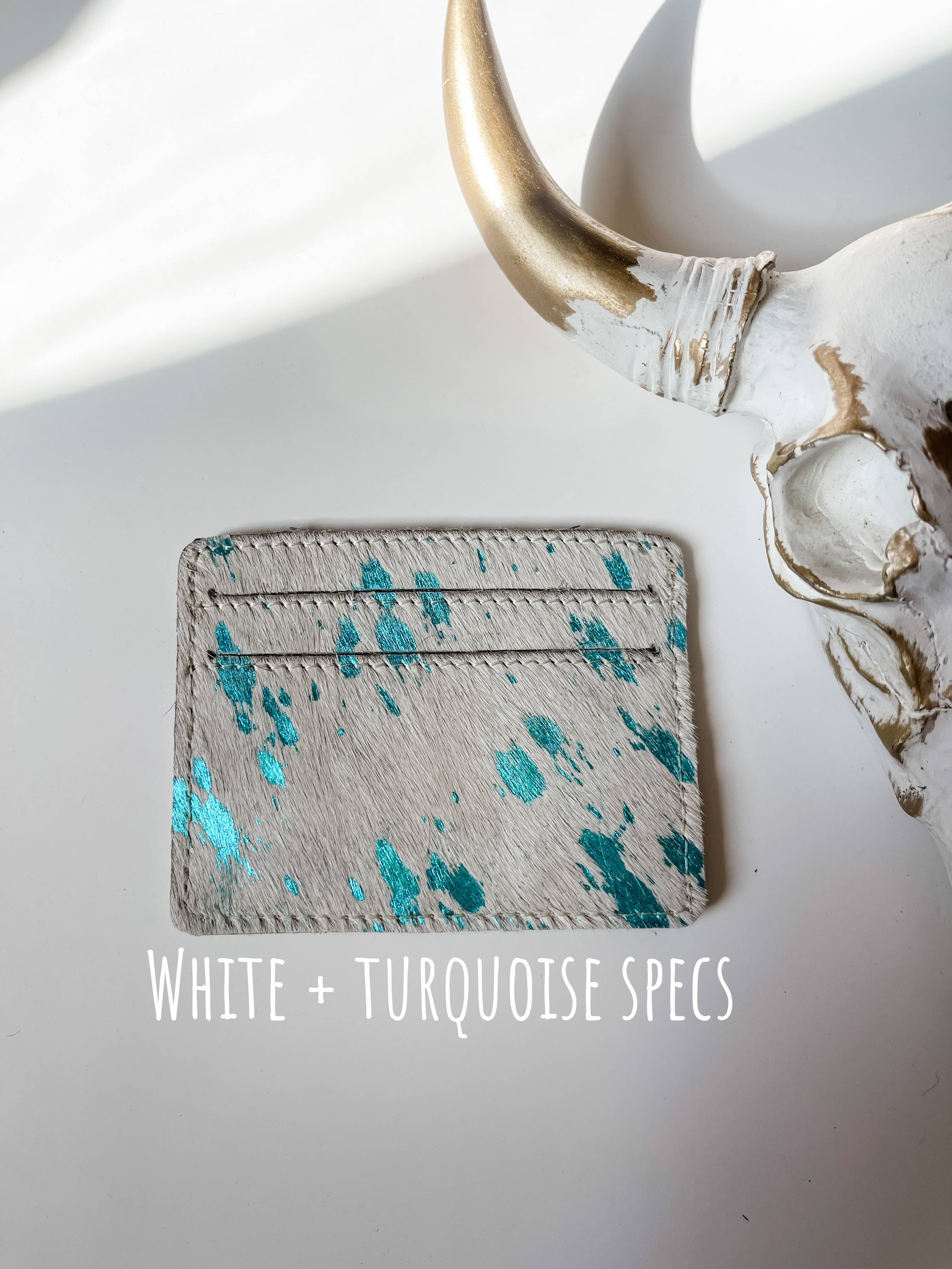 Western Cowhide Credit Card Holder - Money holder: 3 - DARK BROWN + TURQUOISE SPECS