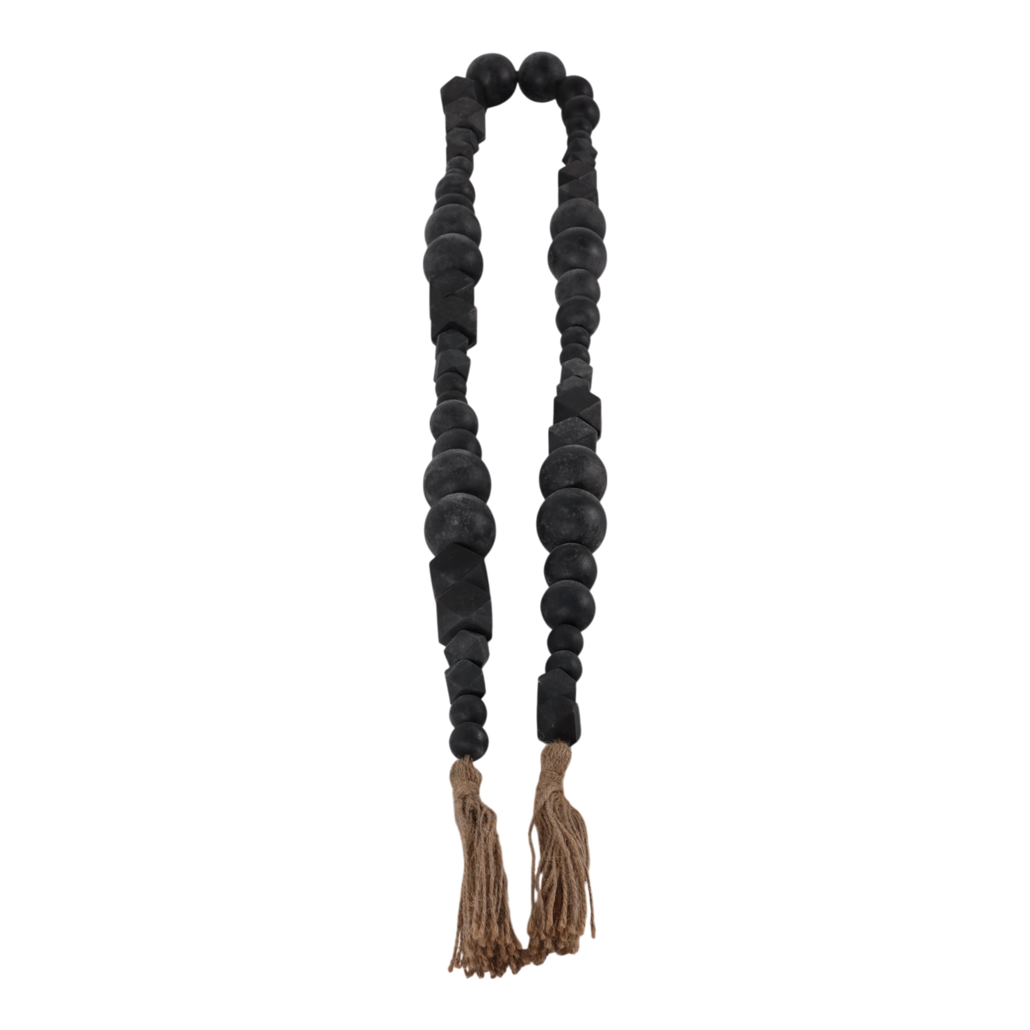 Bead Garland - Black Wood Hexagon and Round, 84 in.