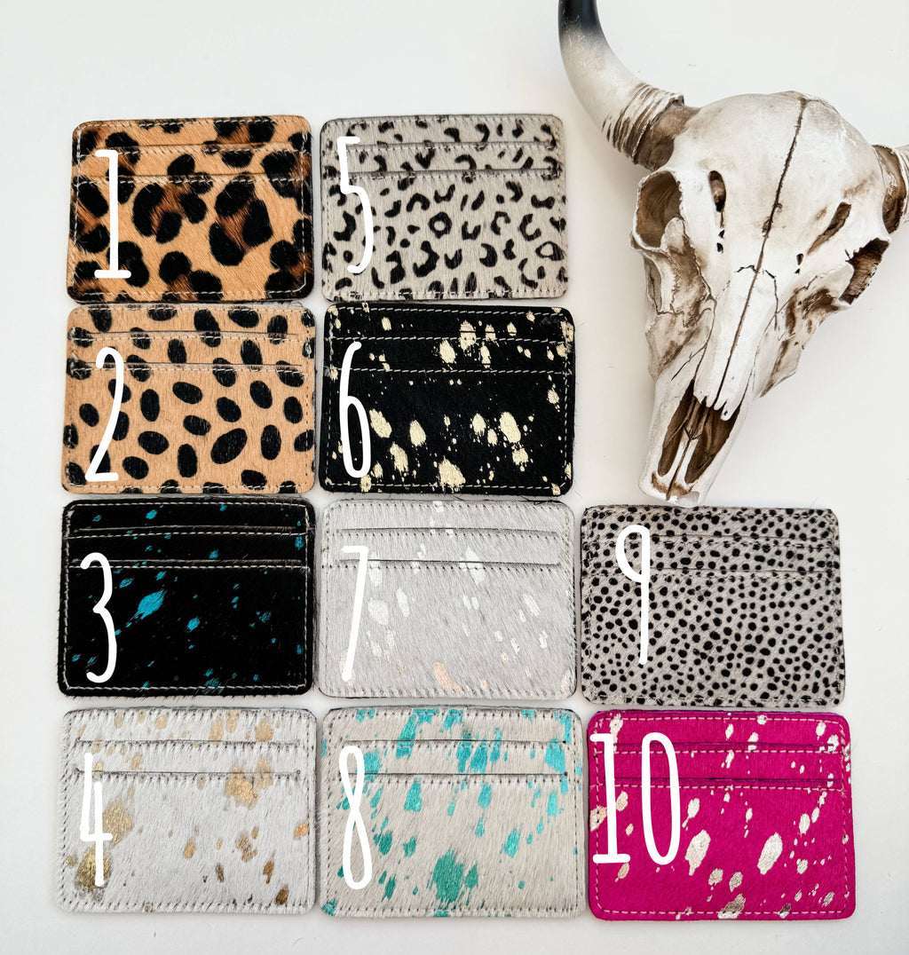 Western Cowhide Credit Card Holder - Money holder: 3 - DARK BROWN + TURQUOISE SPECS