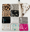 Western Cowhide Credit Card Holder - Money holder: 3 - DARK BROWN + TURQUOISE SPECS