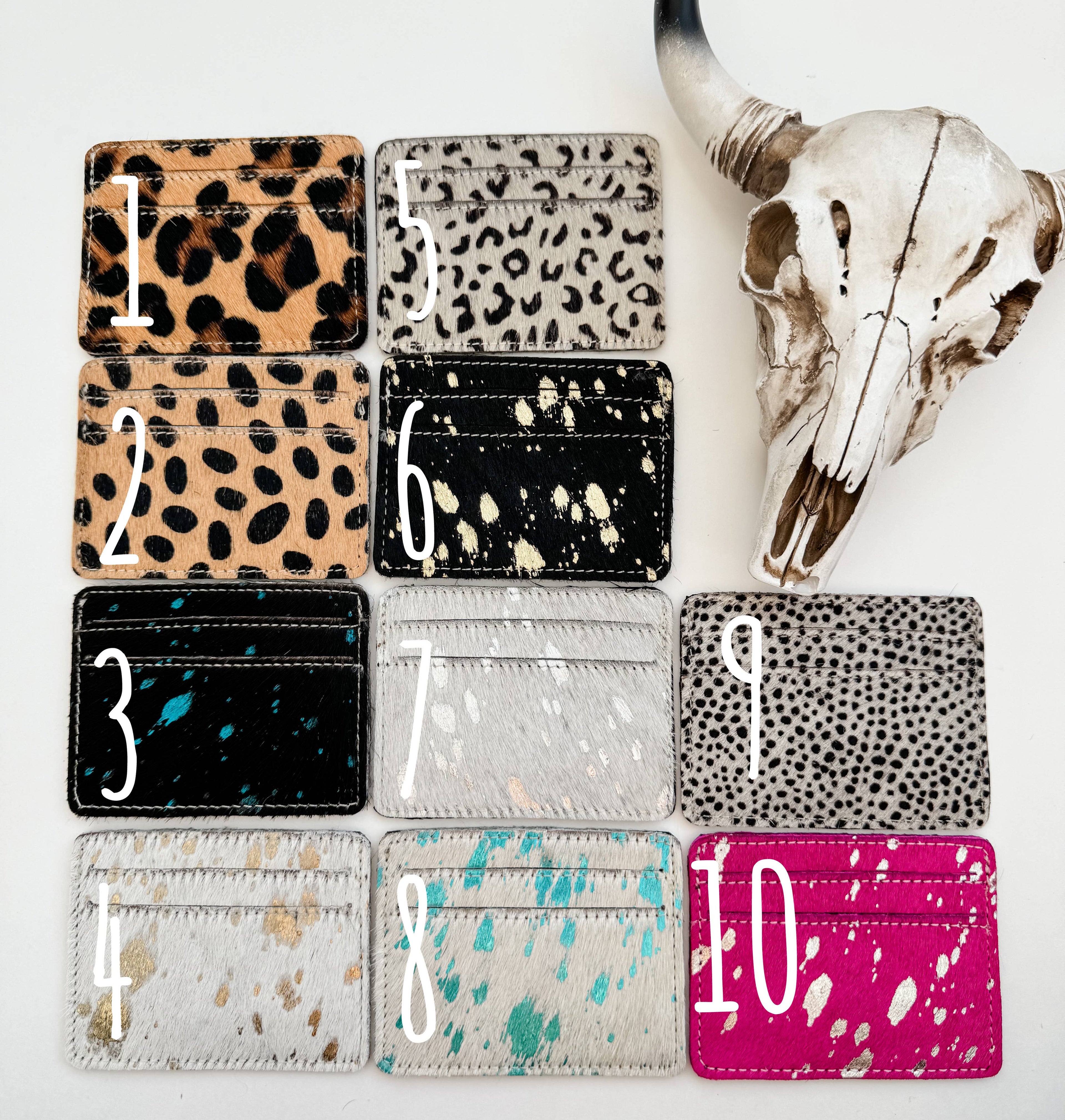 Western Cowhide Credit Card Holder - Money holder: 3 - DARK BROWN + TURQUOISE SPECS