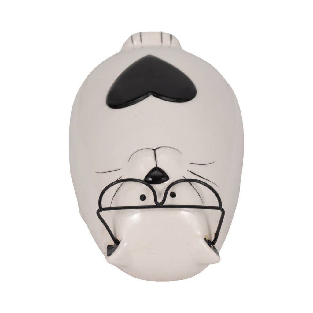 Figurine - White Ceramic Tummy Kitty with Glasses, 6 in.