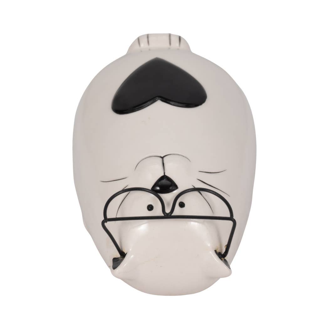 Figurine - White Ceramic Tummy Kitty with Glasses, 6 in.