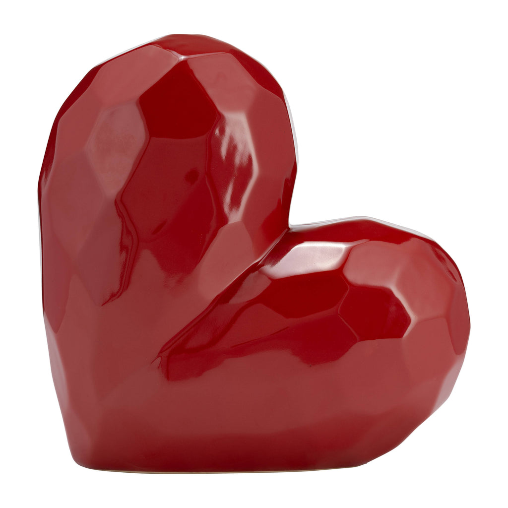 Red 11 in. Ceramic Solid Heart Table Sculpture