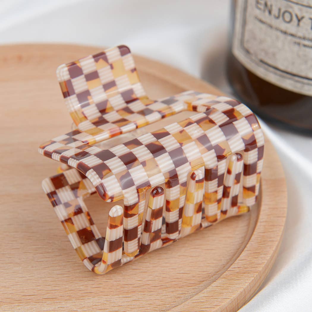 Acrylic Square Checkerboard Hair Claw Clip: Green