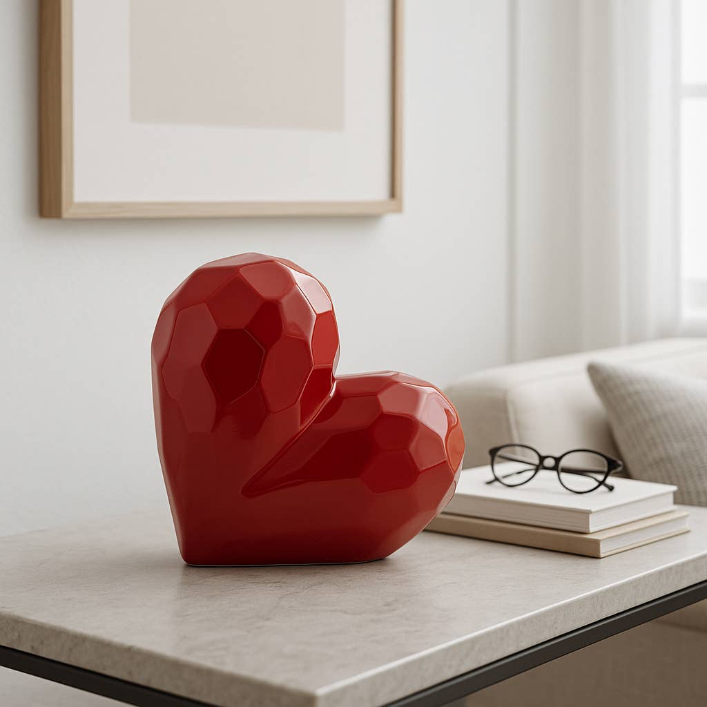 Red 11 in. Ceramic Solid Heart Table Sculpture