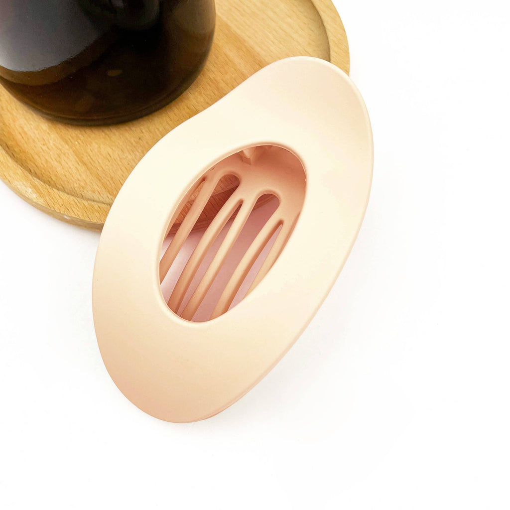 Flat Solid Color Oval Hair Clip, Minimalist Barrette: Khaki