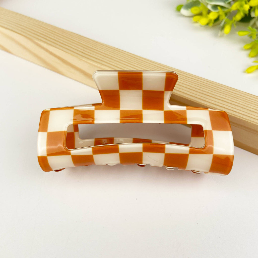 Checkerboard retro hair claw clip: Purple white