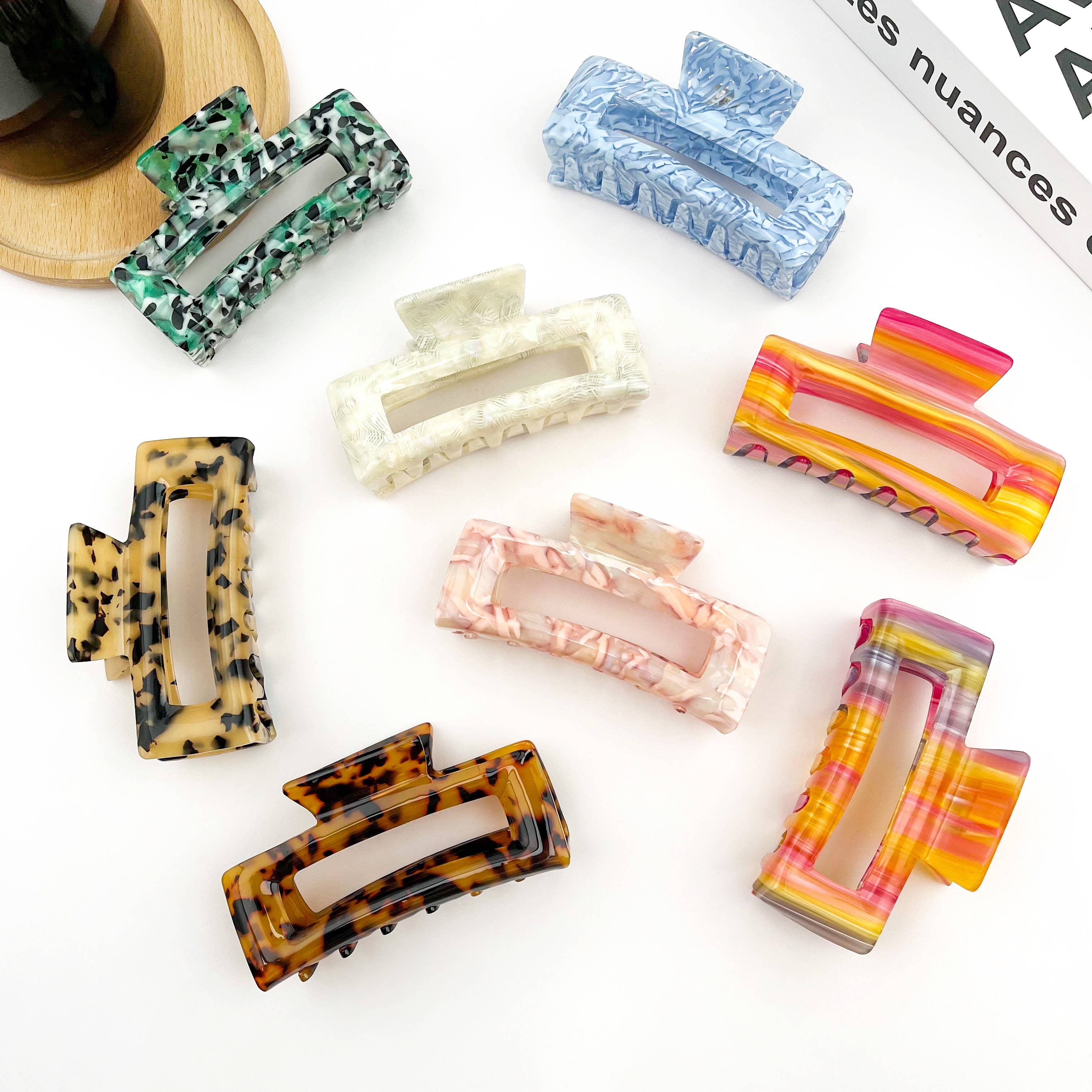 Rectangular Acetate Hair Claw, Premium Quality Hair Clip: Light Brown Black