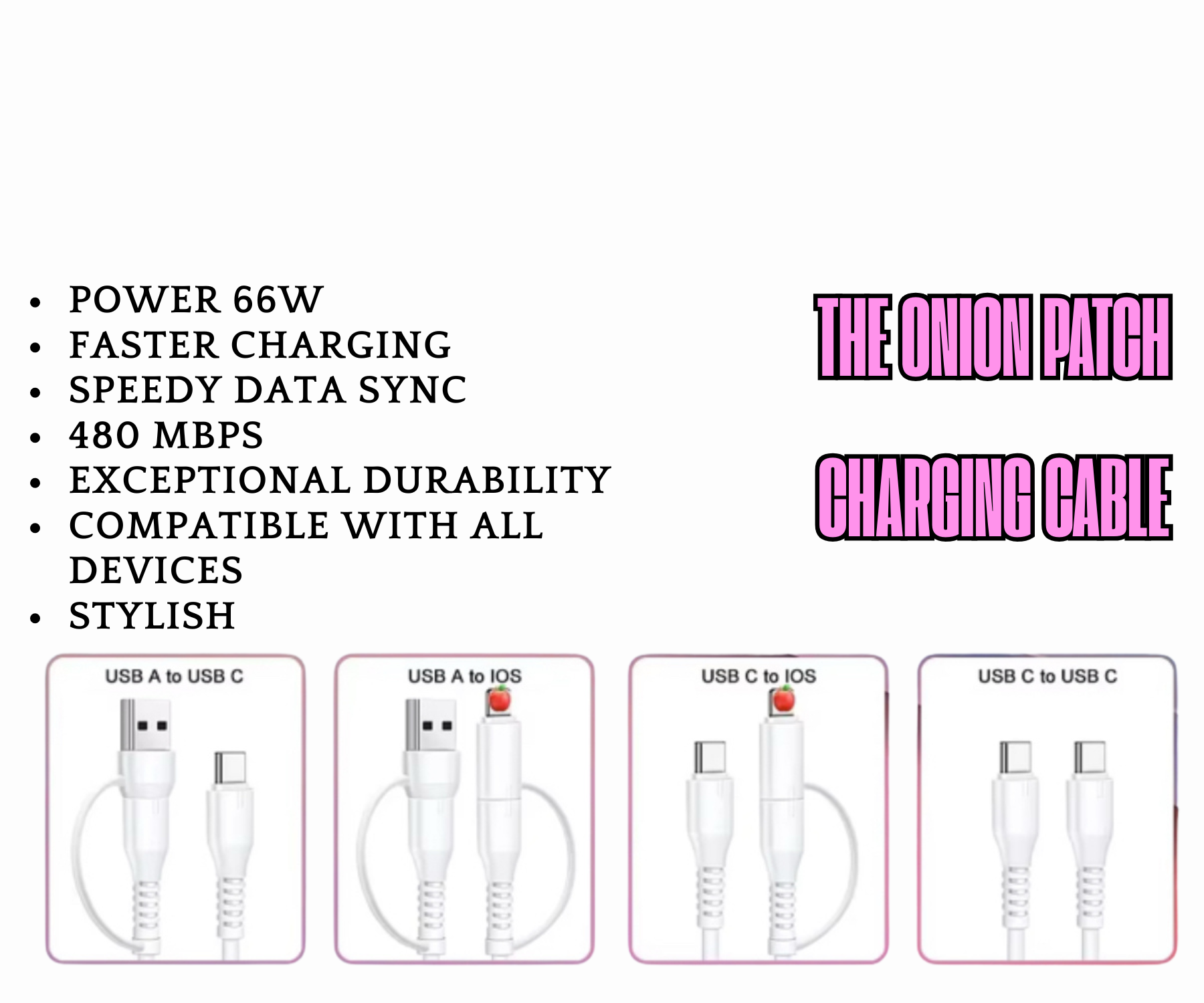 Pink Pearl 4-in-1 Beaded Charging Cable