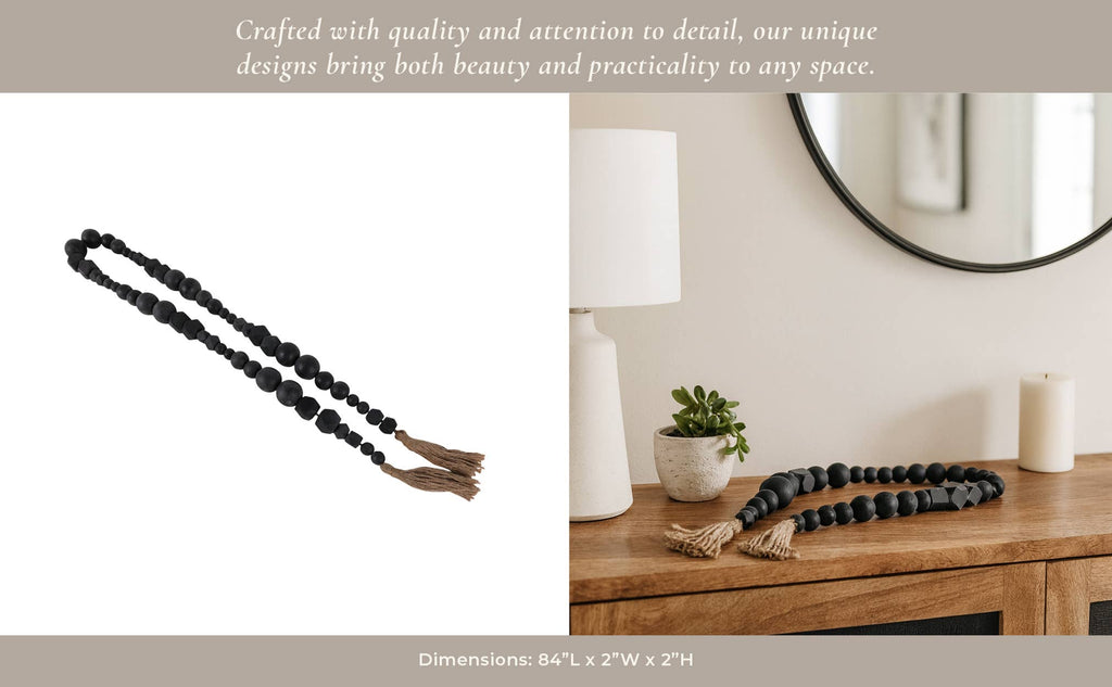 Bead Garland - Black Wood Hexagon and Round, 84 in.