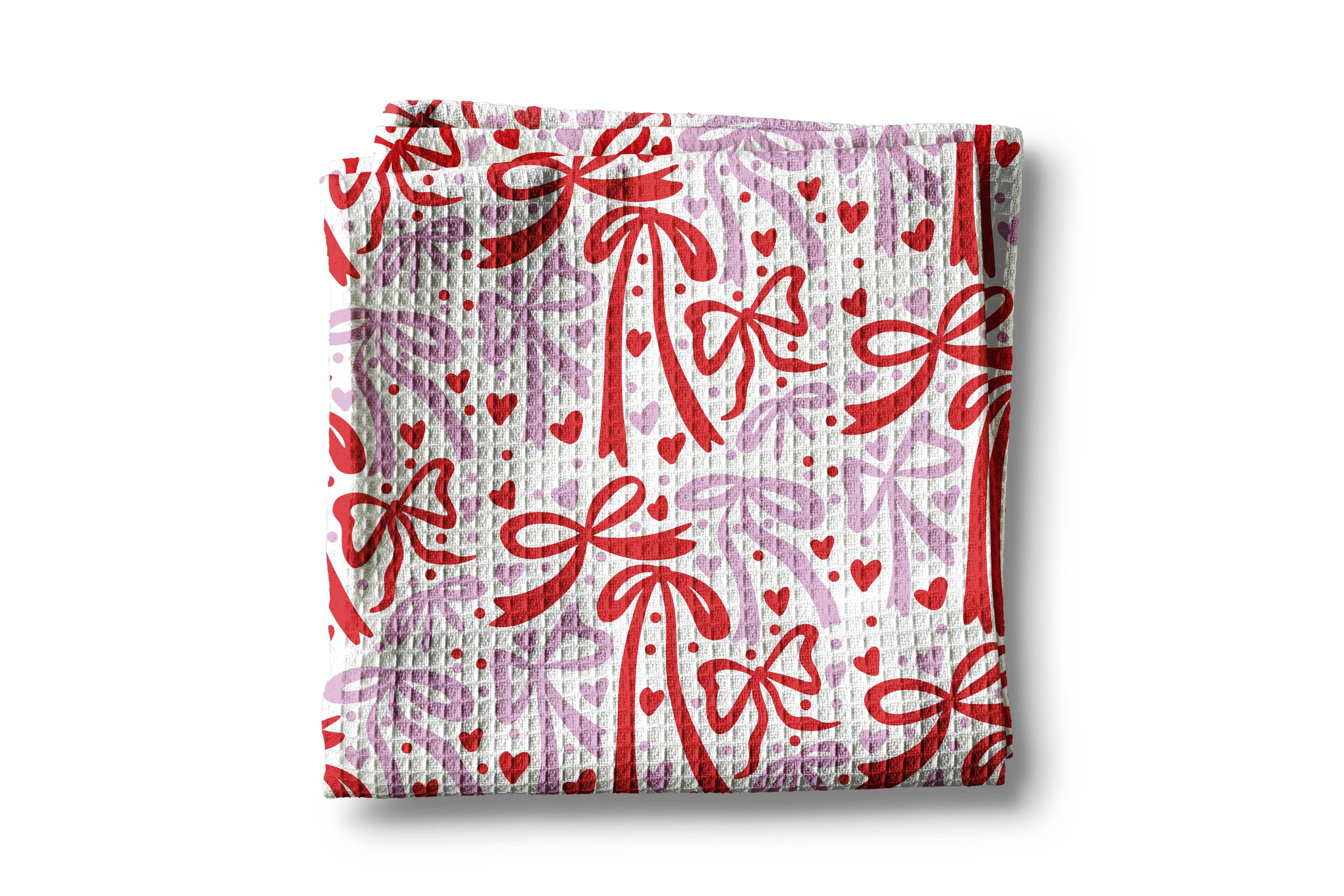 Valentine Heart Bows Galentine Kitchen Towel Waffle Baking