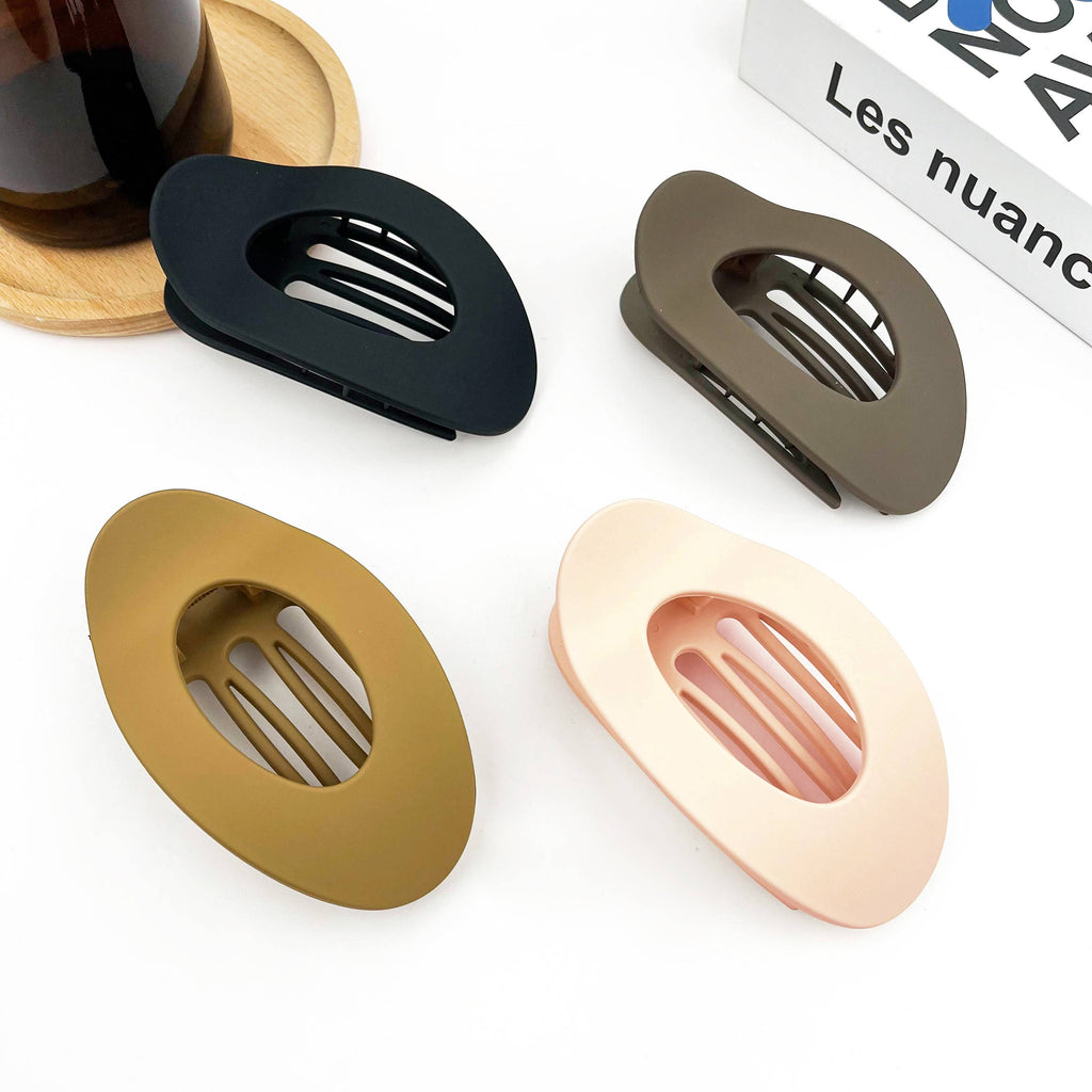 Flat Solid Color Oval Hair Clip, Minimalist Barrette: Black
