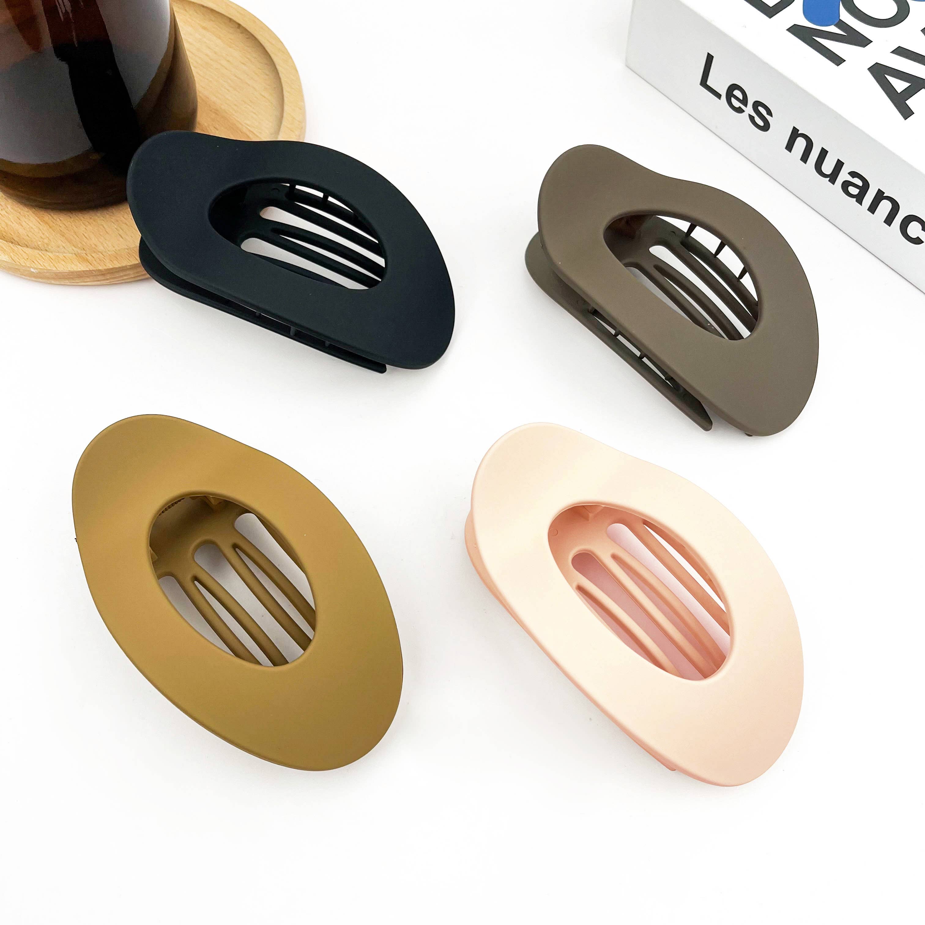 Flat Solid Color Oval Hair Clip, Minimalist Barrette: Black