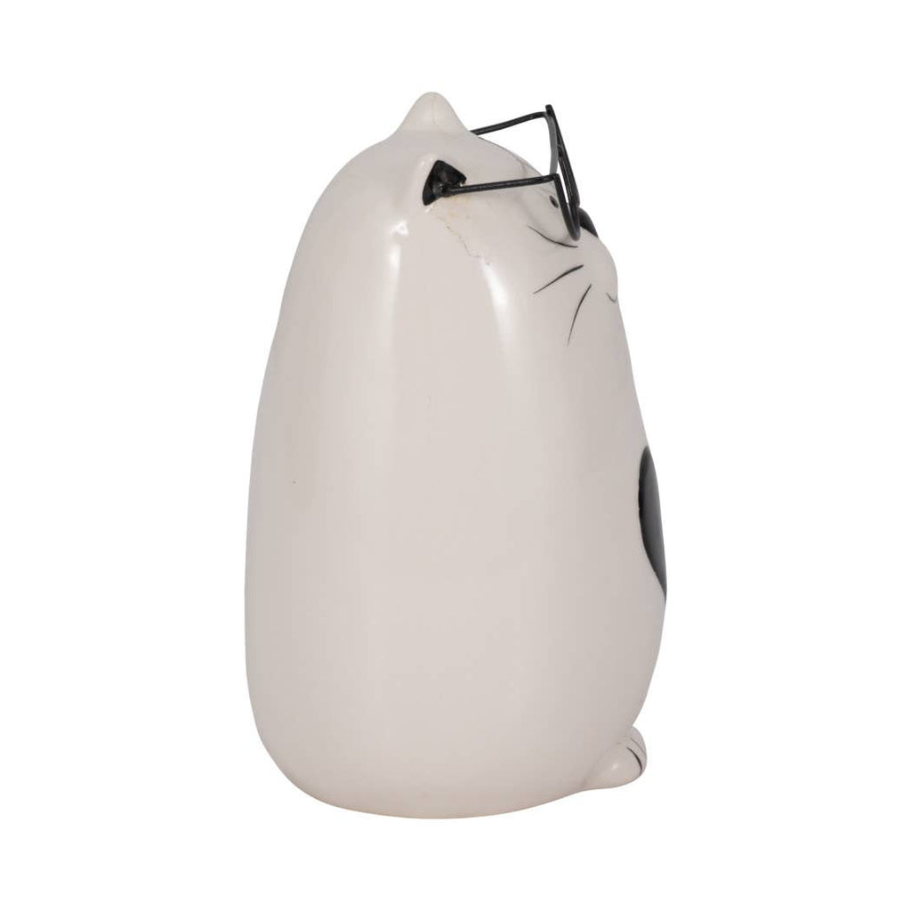 Figurine - White Ceramic Tummy Kitty with Glasses, 6 in.