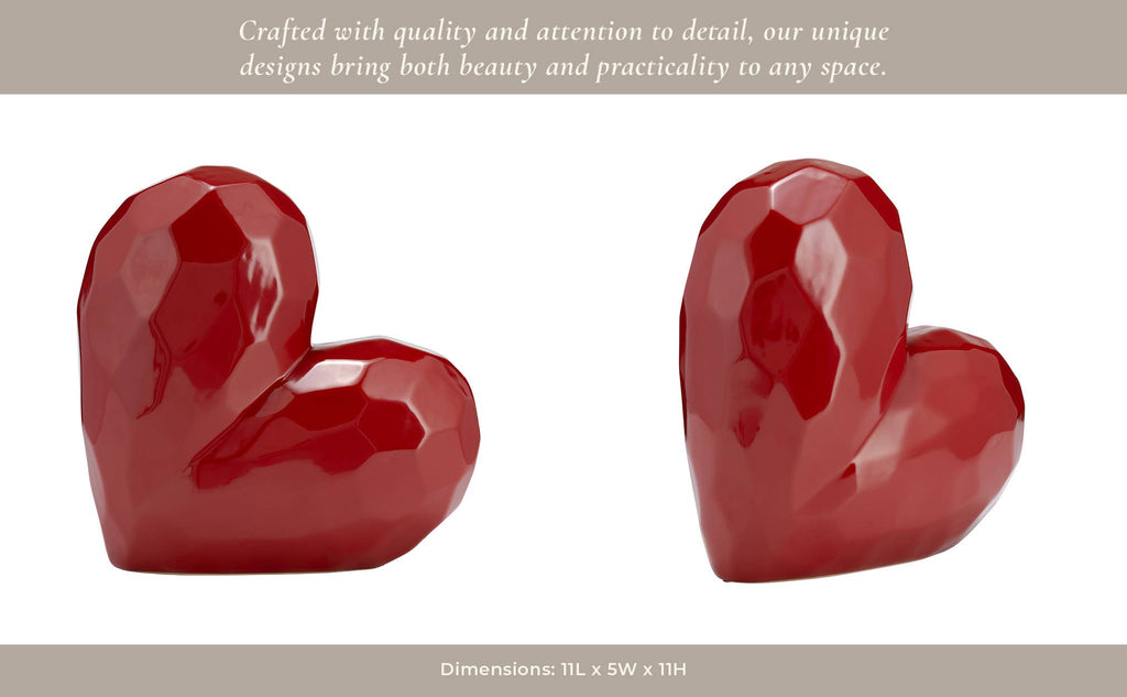 Red 11 in. Ceramic Solid Heart Table Sculpture